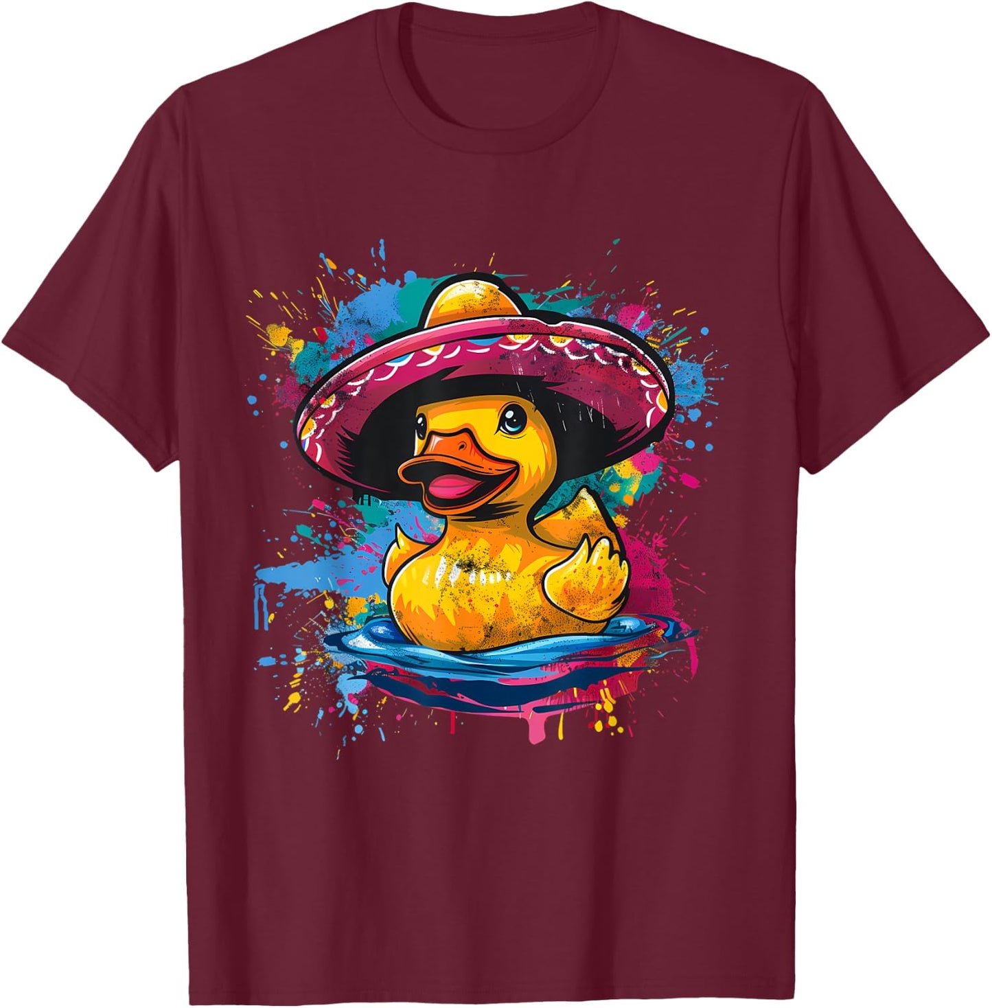 Rubber Duck Watercolor Mexican Sombrero Rubber Duckie T-Shirt - T-Shirt | Maroon