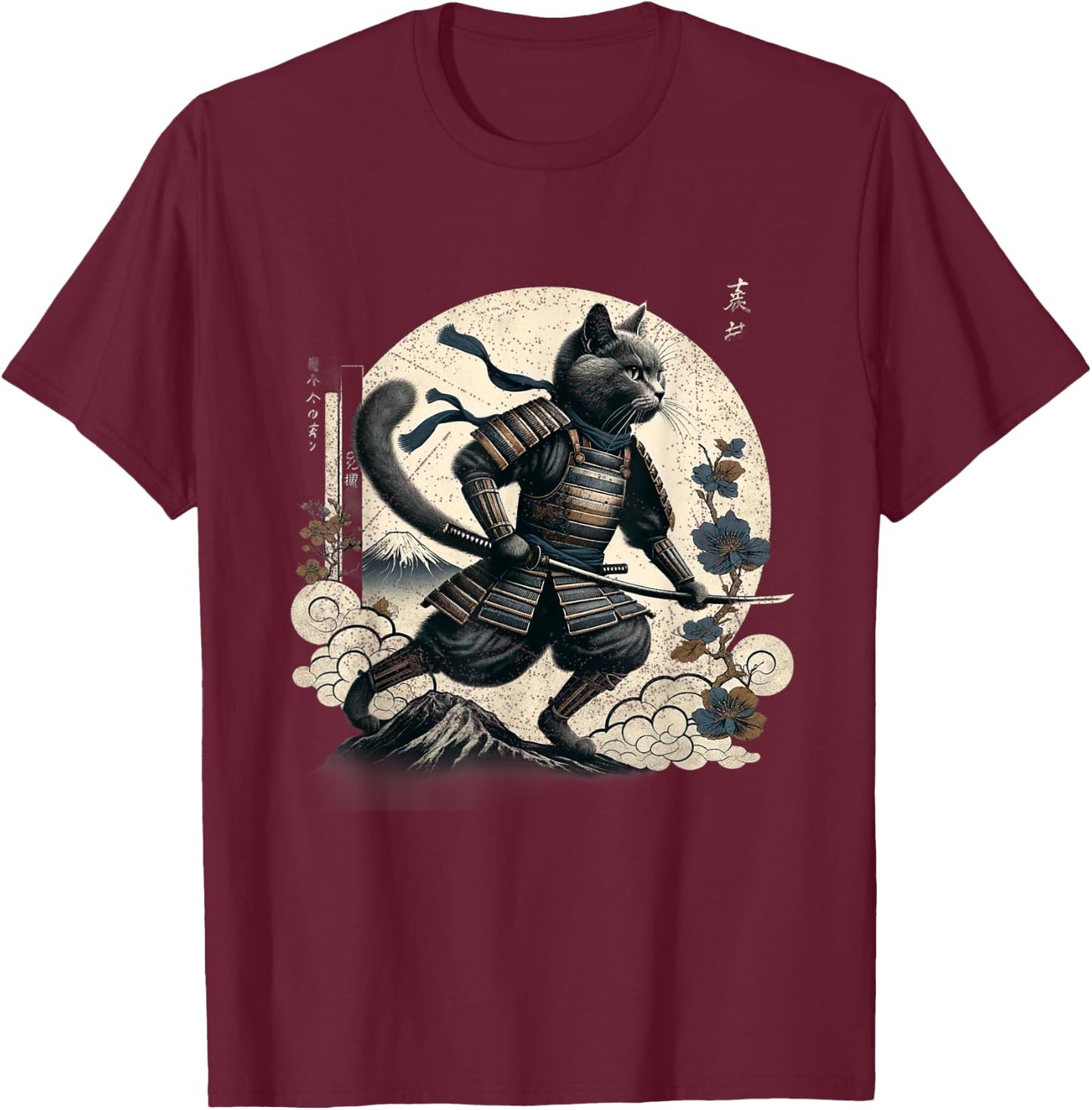 Samurai Cat Ninja Aesthetic Japanese Katana Tokyo culture Men Women Kids T-Shirt - T-Shirt | Maroon