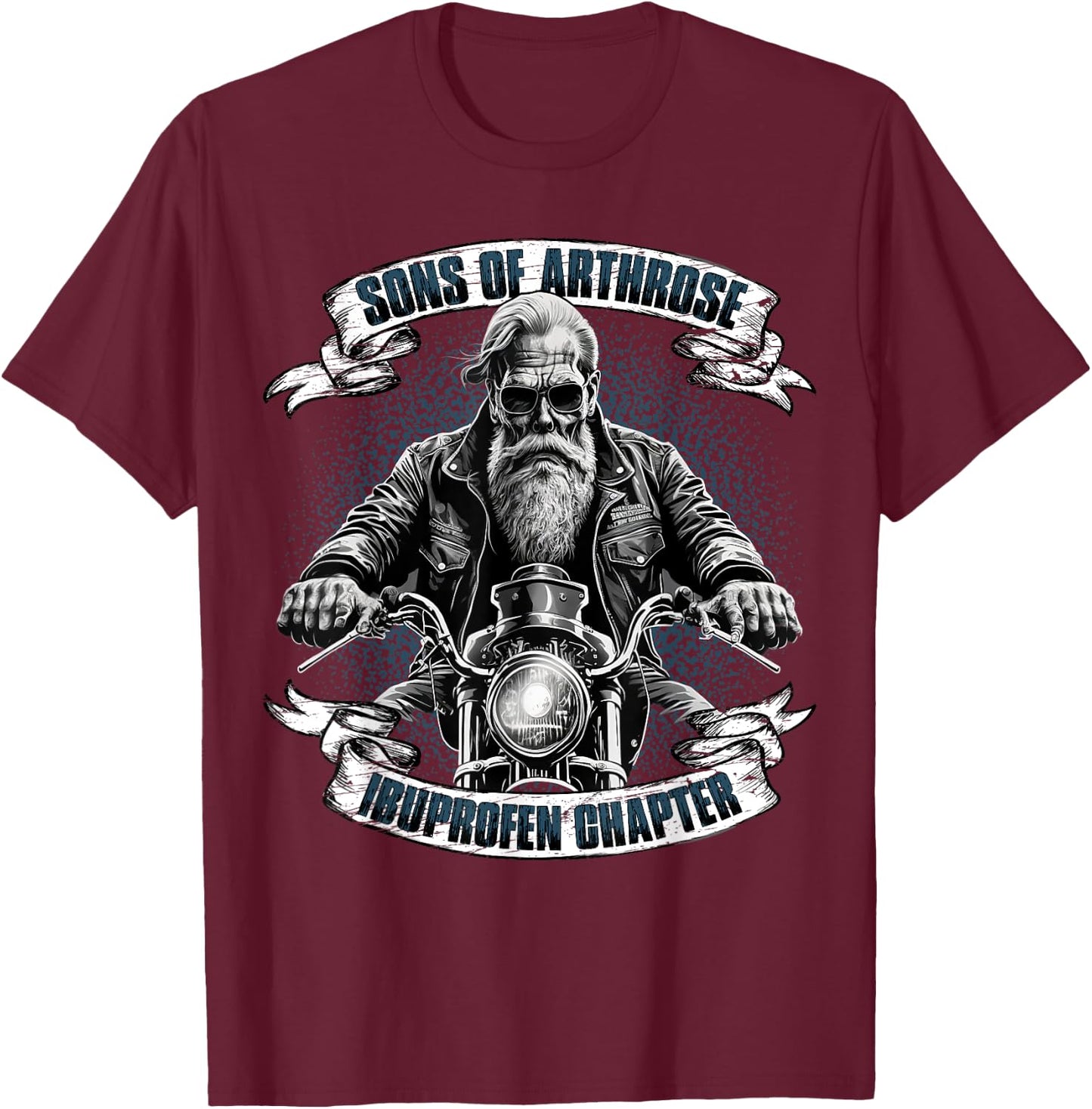Lustiger Biker Spruch für den alten Mann - Sons of Arthrosis - Ibuprofen Chapter Biker Motorcyclist for Older Men, Black, S T-Shirt - T-Shirt | Maroon