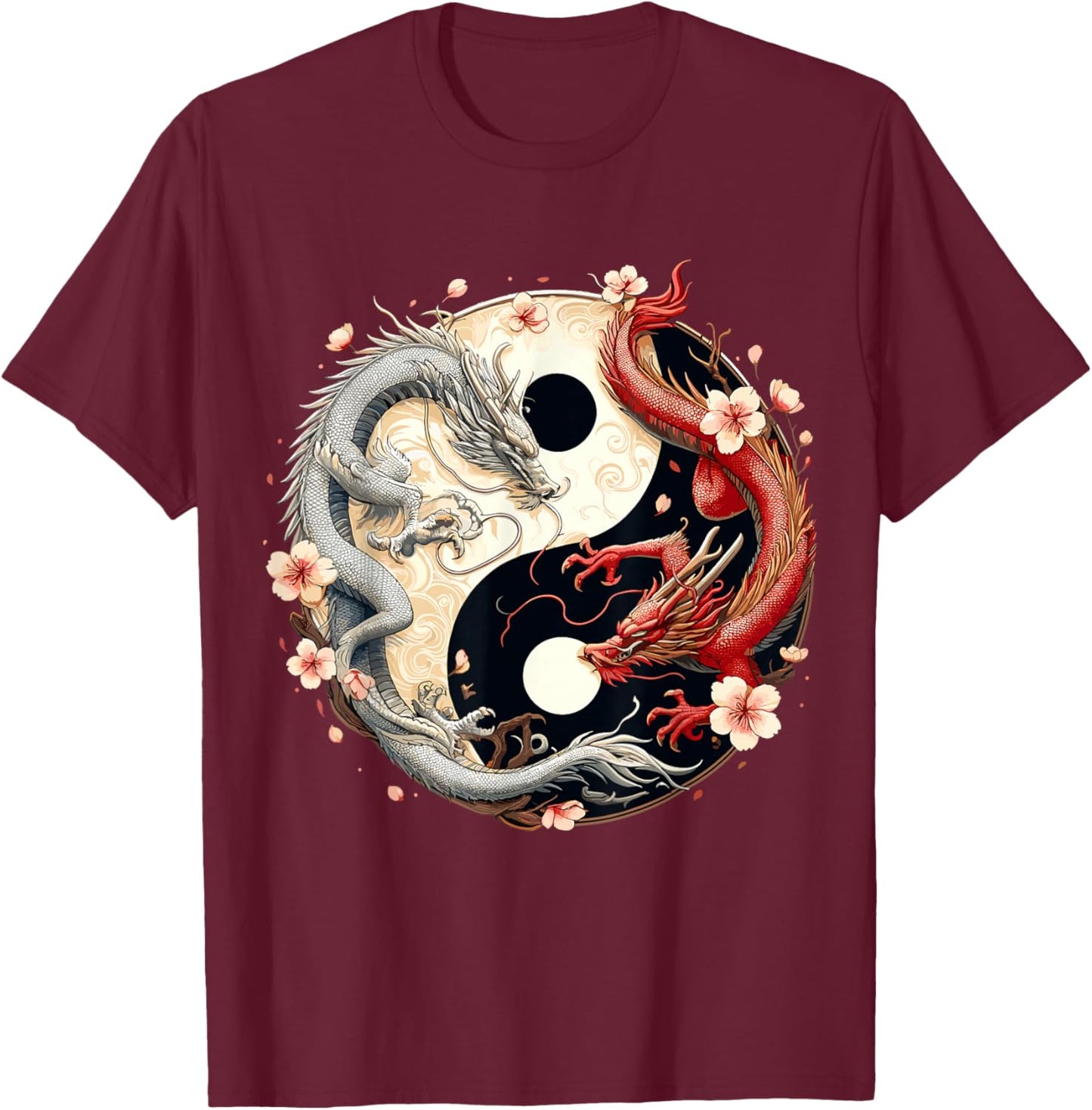 Yin Yang Dragon Chinese Year T-Shirt - T-Shirt | Maroon