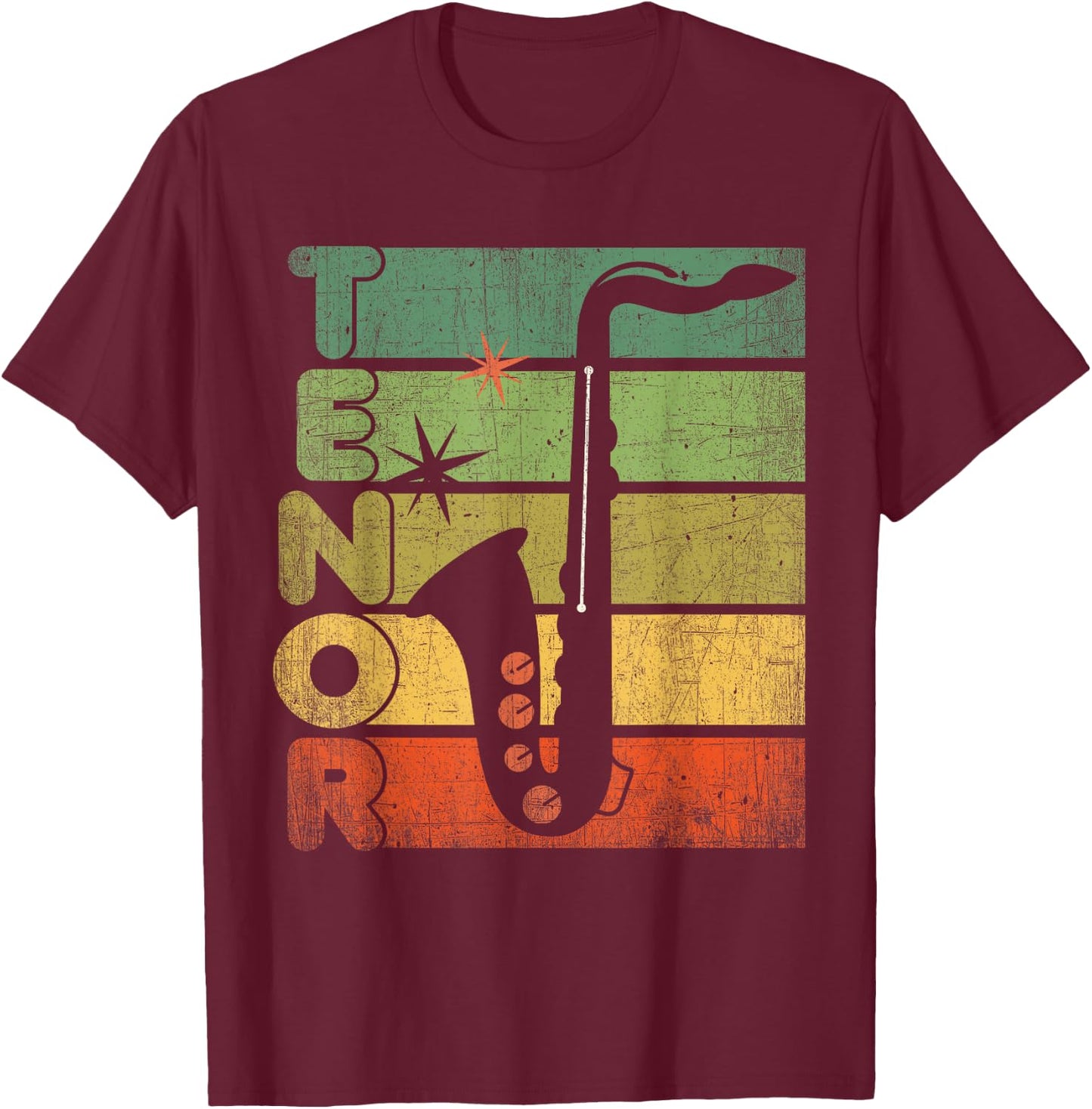 Retro 70s Tenor Saxophone Cool Vintage Sax Musician gifts T-Shirt - T-Shirt | Maroon