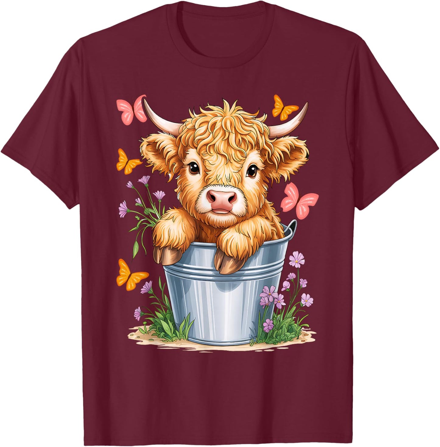 MINI Highland Cow Graphic Long T-Shirt - T-Shirt | Maroon