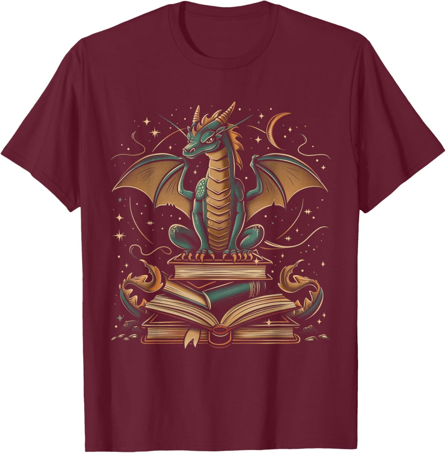 Dragon Fantasy Book Lover Book Nerd T-Shirt - T-Shirt | Maroon