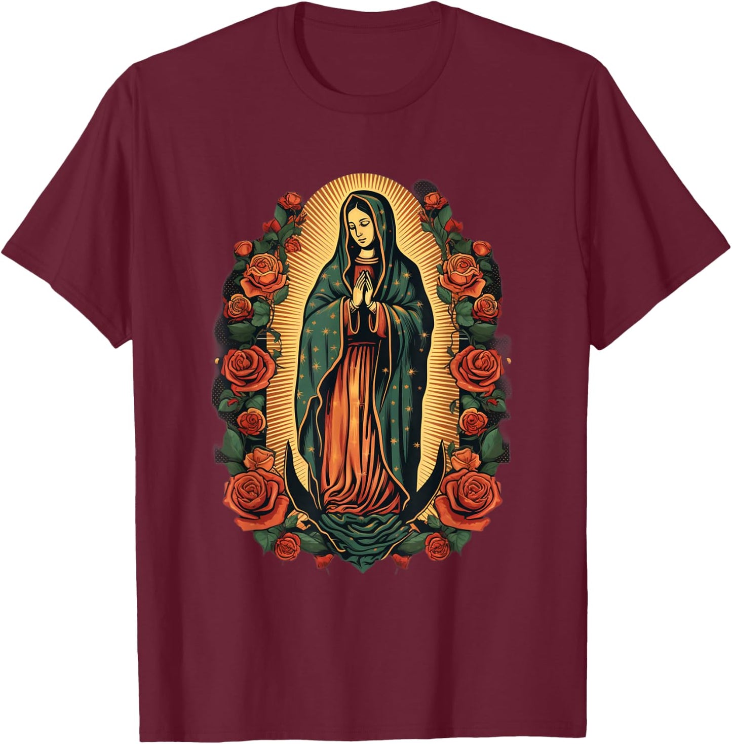 Our Lady Saint Mary Of Guadalupe Virgin Mary Powerful Symbol T-Shirt - T-Shirt | Maroon