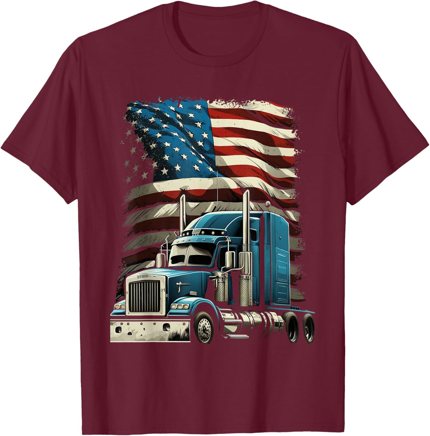 Trucker US-amerikanische Flagge für patriotischen LKW-Fahrer T-Shirt - T-Shirt | Maroon