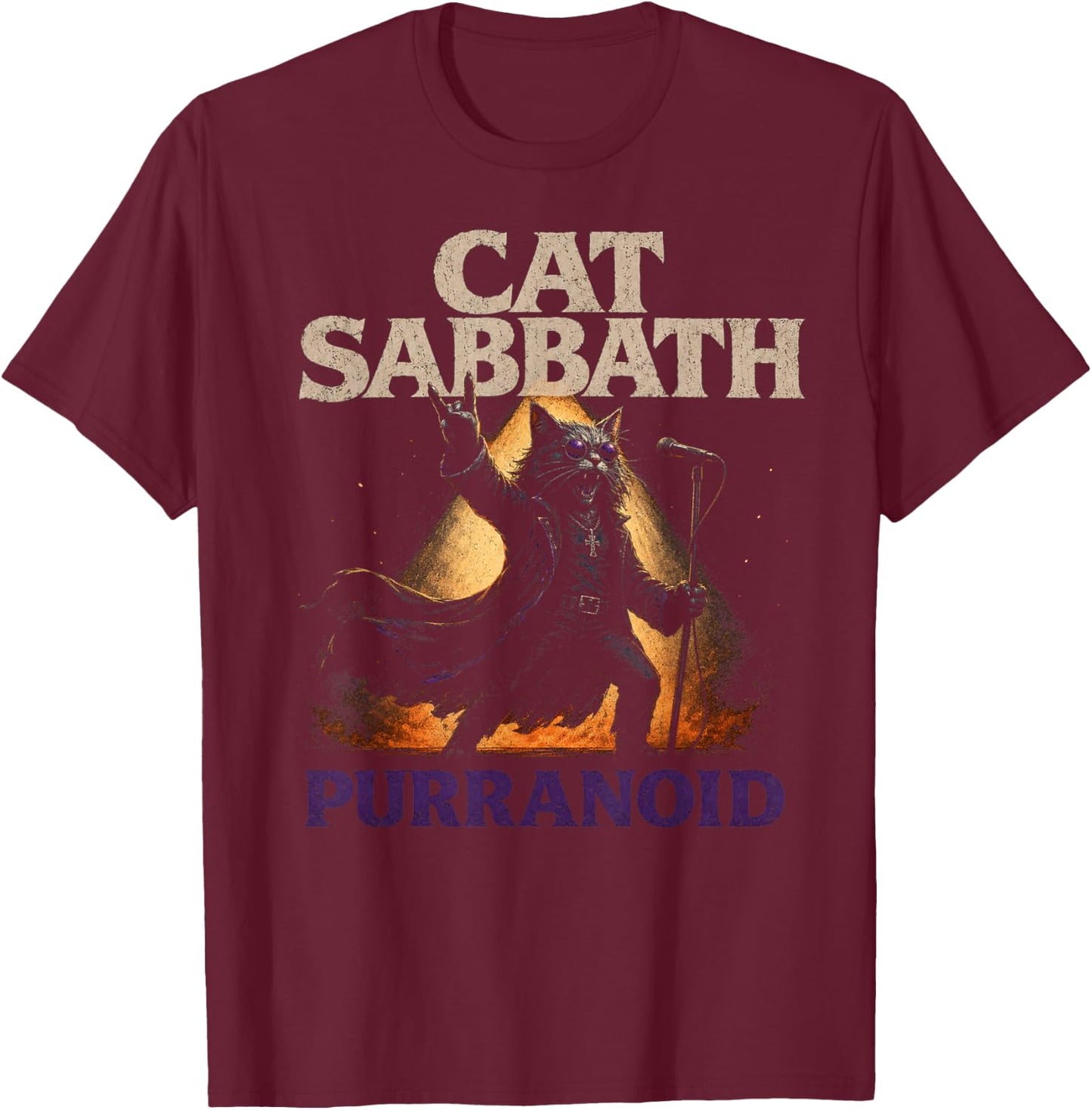 Cat Sabbath Purranoid – Funny Rock Cat T-Shirt - T-Shirt | Maroon
