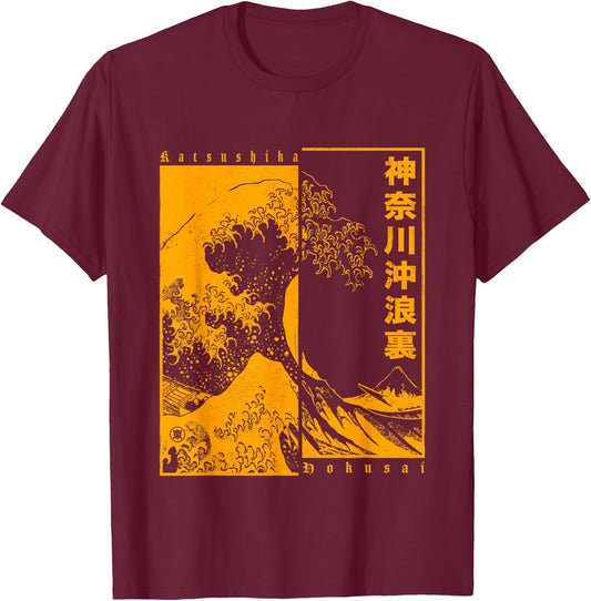 Japanisches Hokusai Japan Style The Great Wave Off Kanagawa T-Shirt - T-Shirt | Maroon