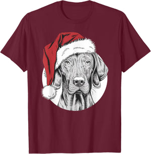 Joyful Vizsla Santa Dog on Vizsla Christmas Men Women Kids T-Shirt - T-Shirt | Maroon