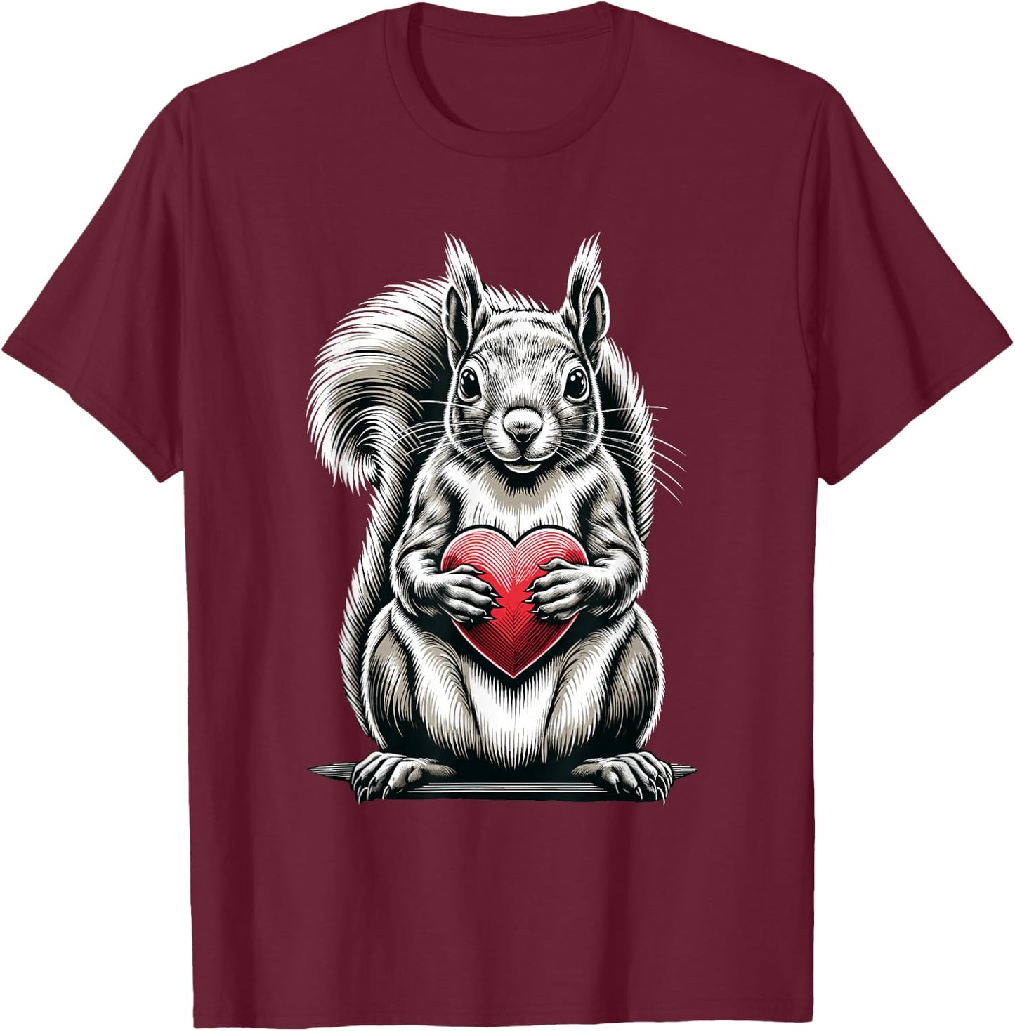 Squirrel Holding Heart Valentine's Day Cute Valentine T-Shirt - T-Shirt | Maroon