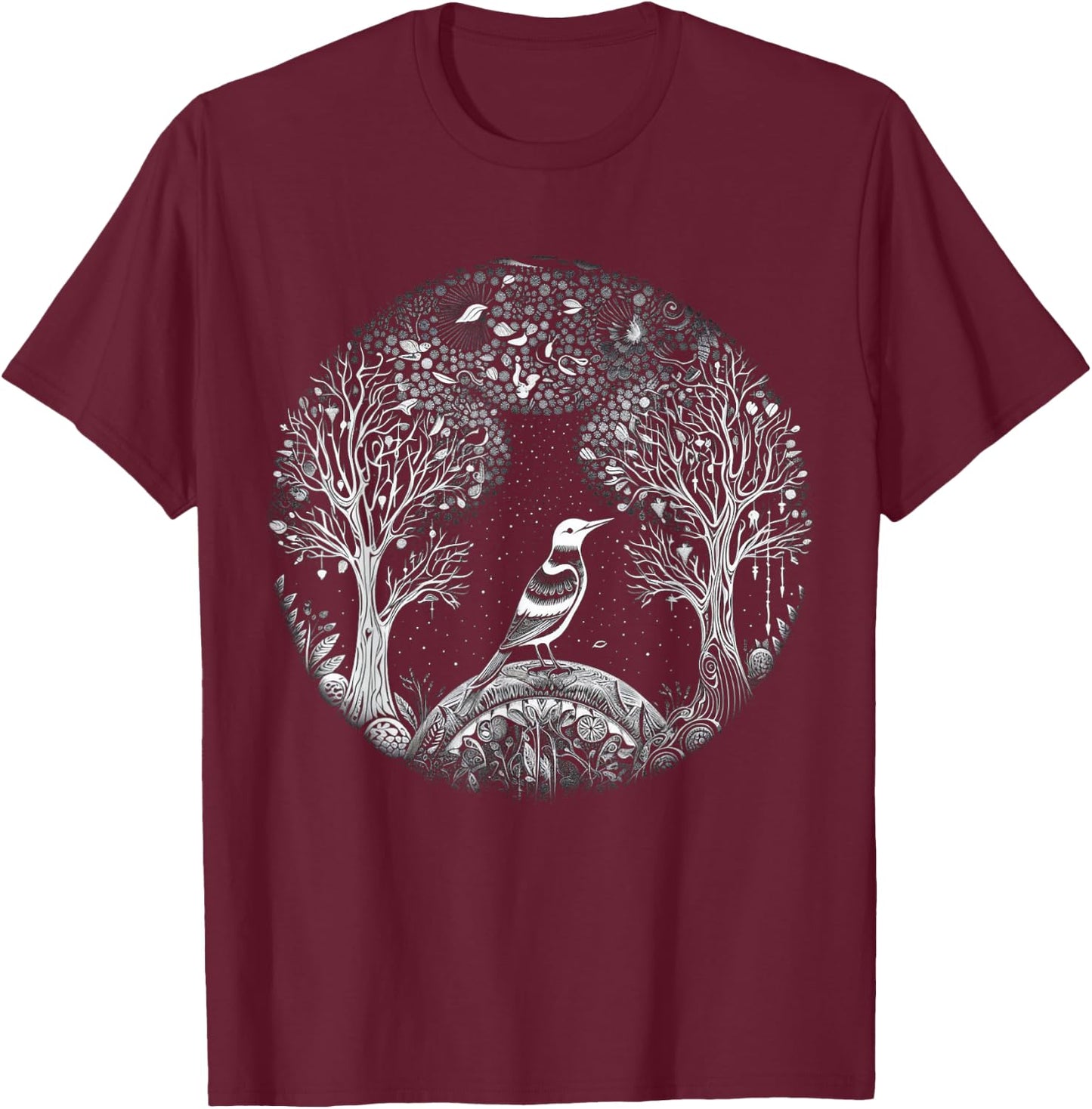 Vogel Baum Kunst Tier Motiv Vogel T-Shirt - T-Shirt | Maroon