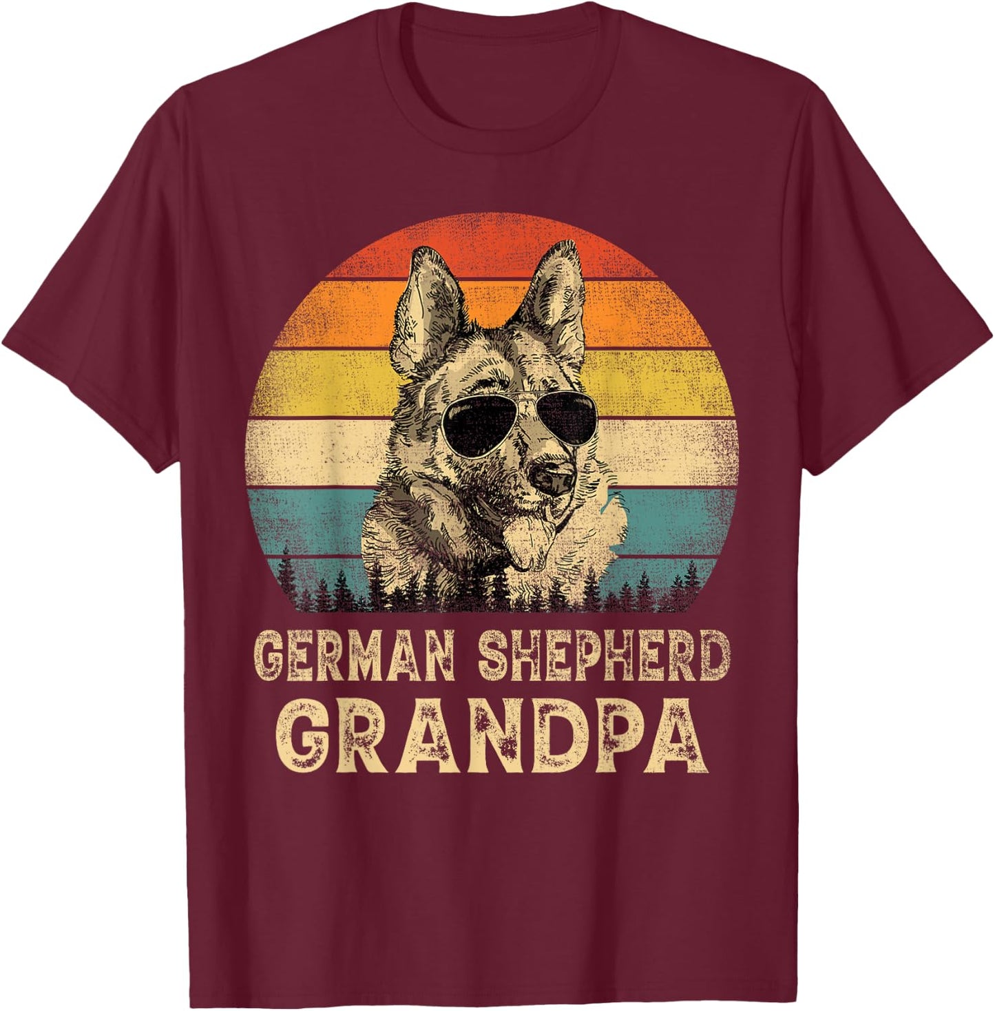 Vintage German Shepherd Grandpa Dog Lovers Father's Day T-Shirt - T-Shirt | Maroon
