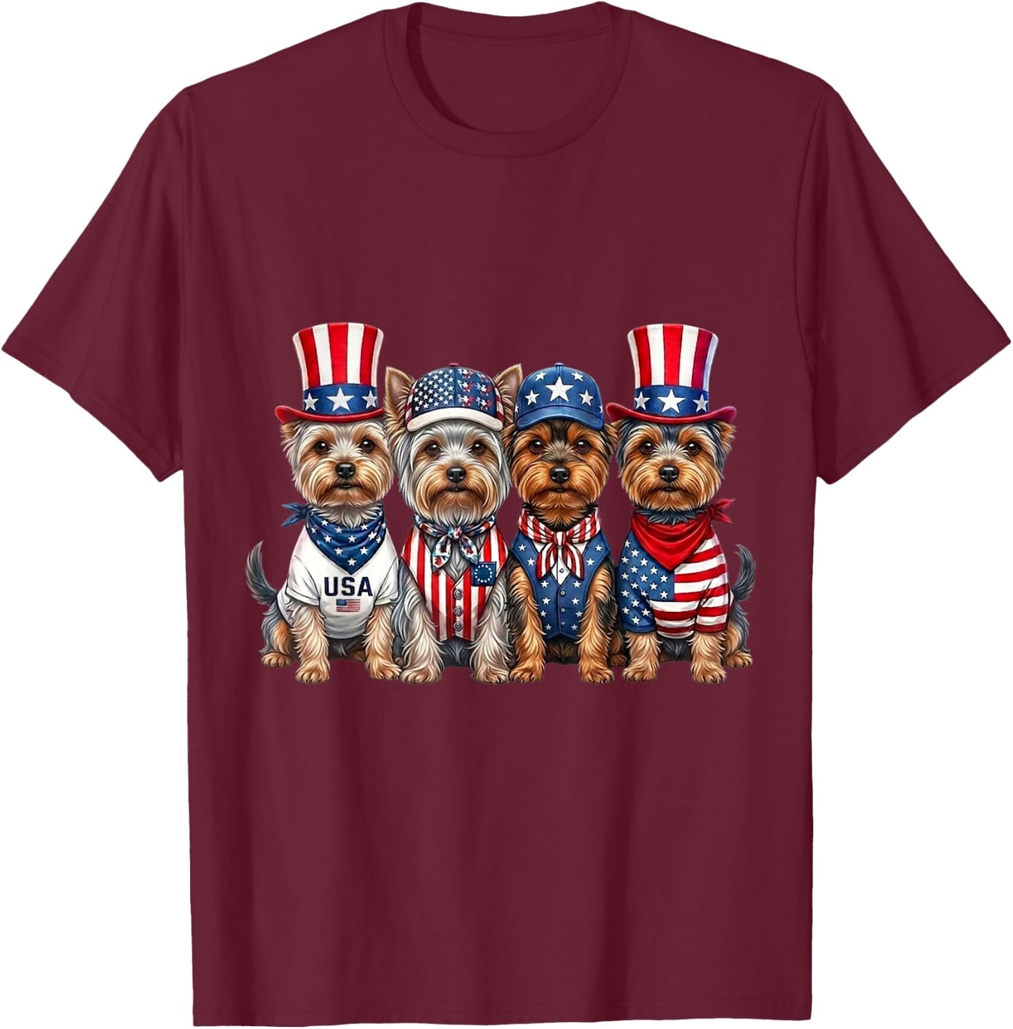 Yorkshire Terrier 4th of July Patriotic Funny Men Women Kids T-Shirt - T-Shirt | Maroon