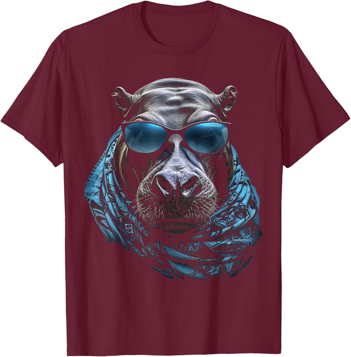 Hippo Sunglasses Animal Zoo Art Hippo , Black, S T-Shirt - T-Shirt | Maroon