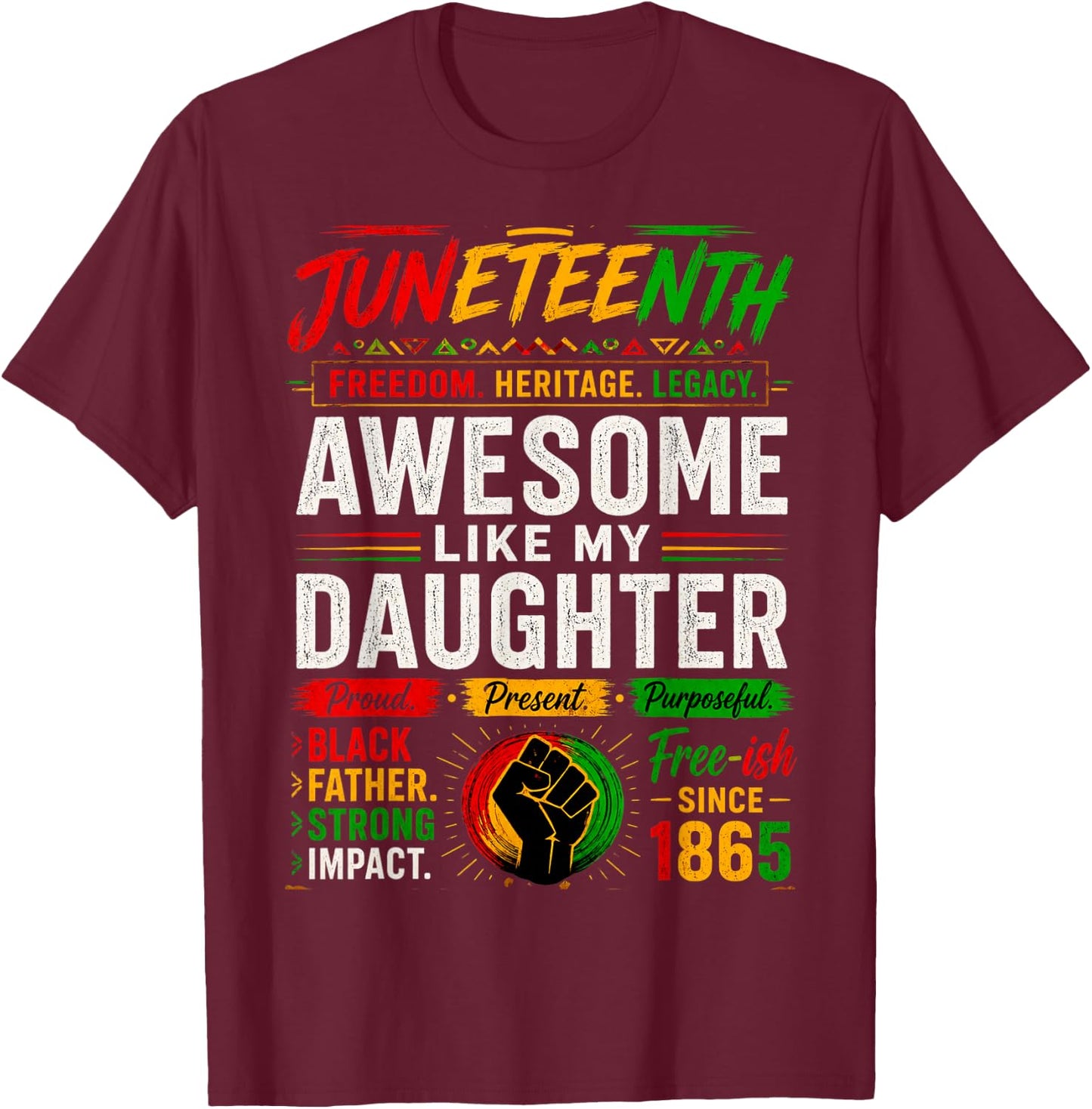 Awesome Like My Daughter Black Dad Juneteenth Men Women 1865 T-Shirt - T-Shirt | Maroon