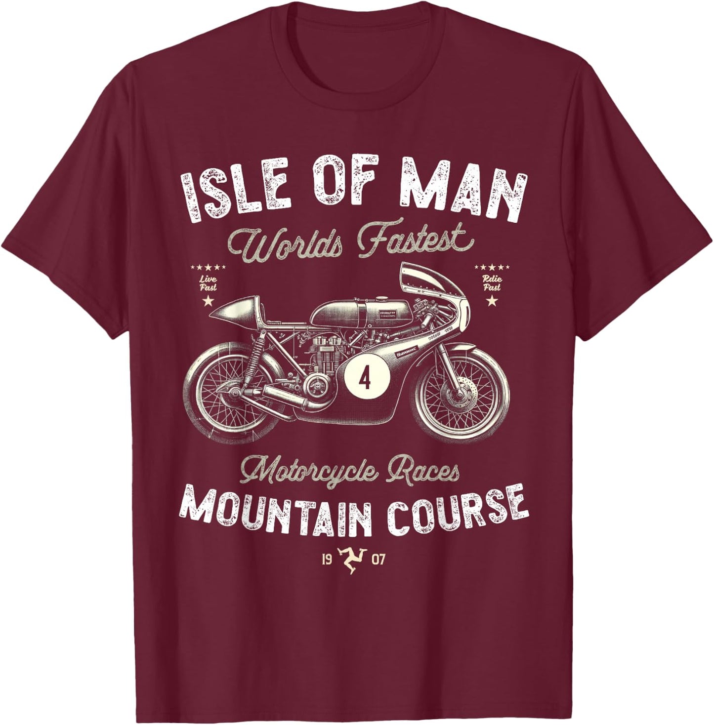 Retro Isle of Man TT Races Vintage Motorcycle Race T-Shirt - T-Shirt | Maroon