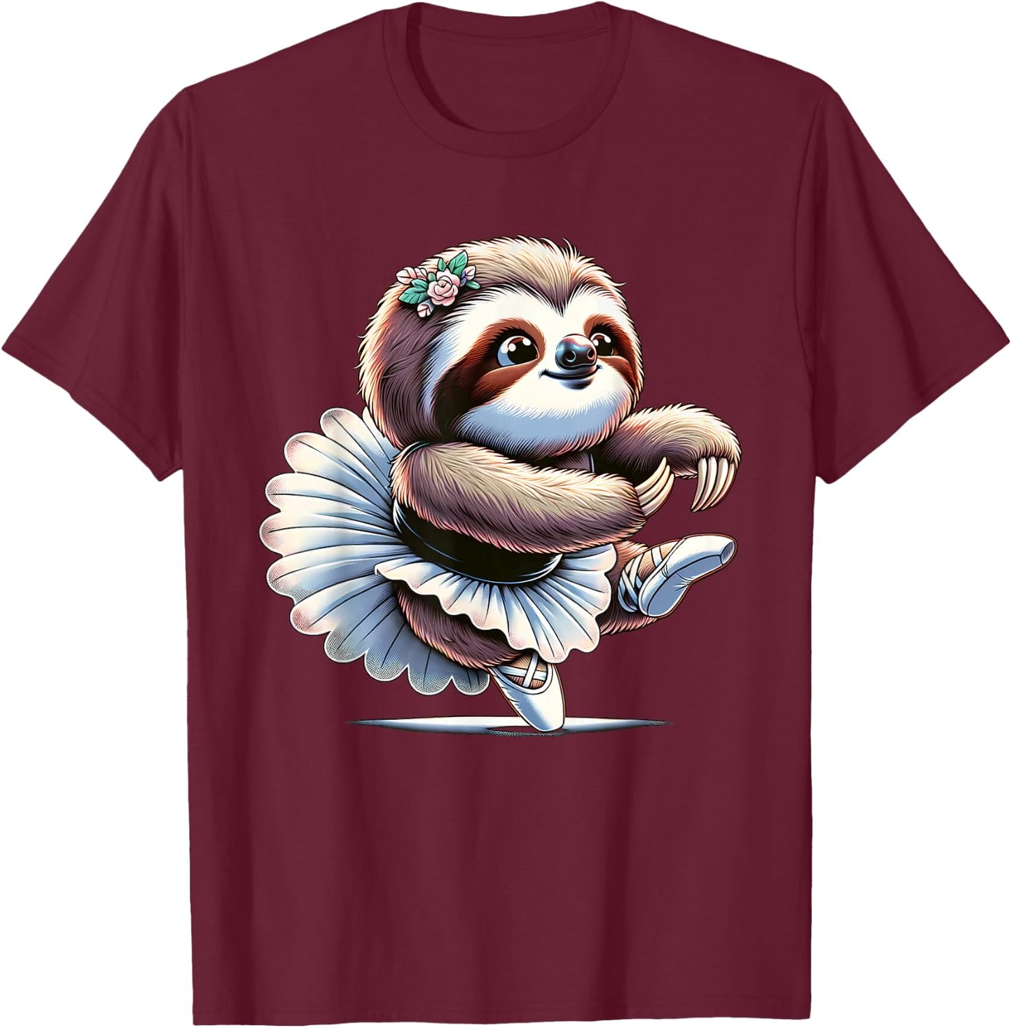 Ballerina Sloth Dancing T-Shirt - T-Shirt | Maroon