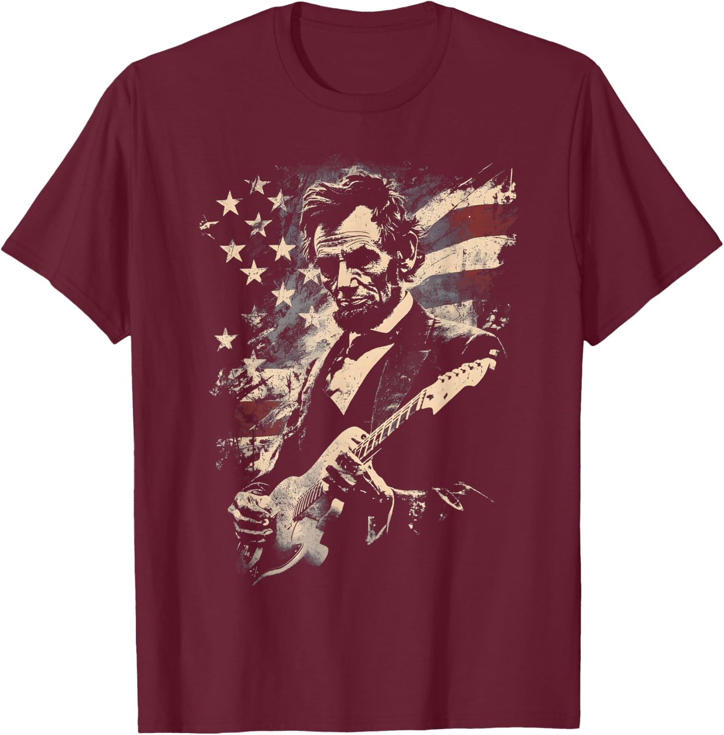 Abraham Lincoln Playing Guitar 4th July 250th Anniversary T-Shirt - T-Shirt | Maroon