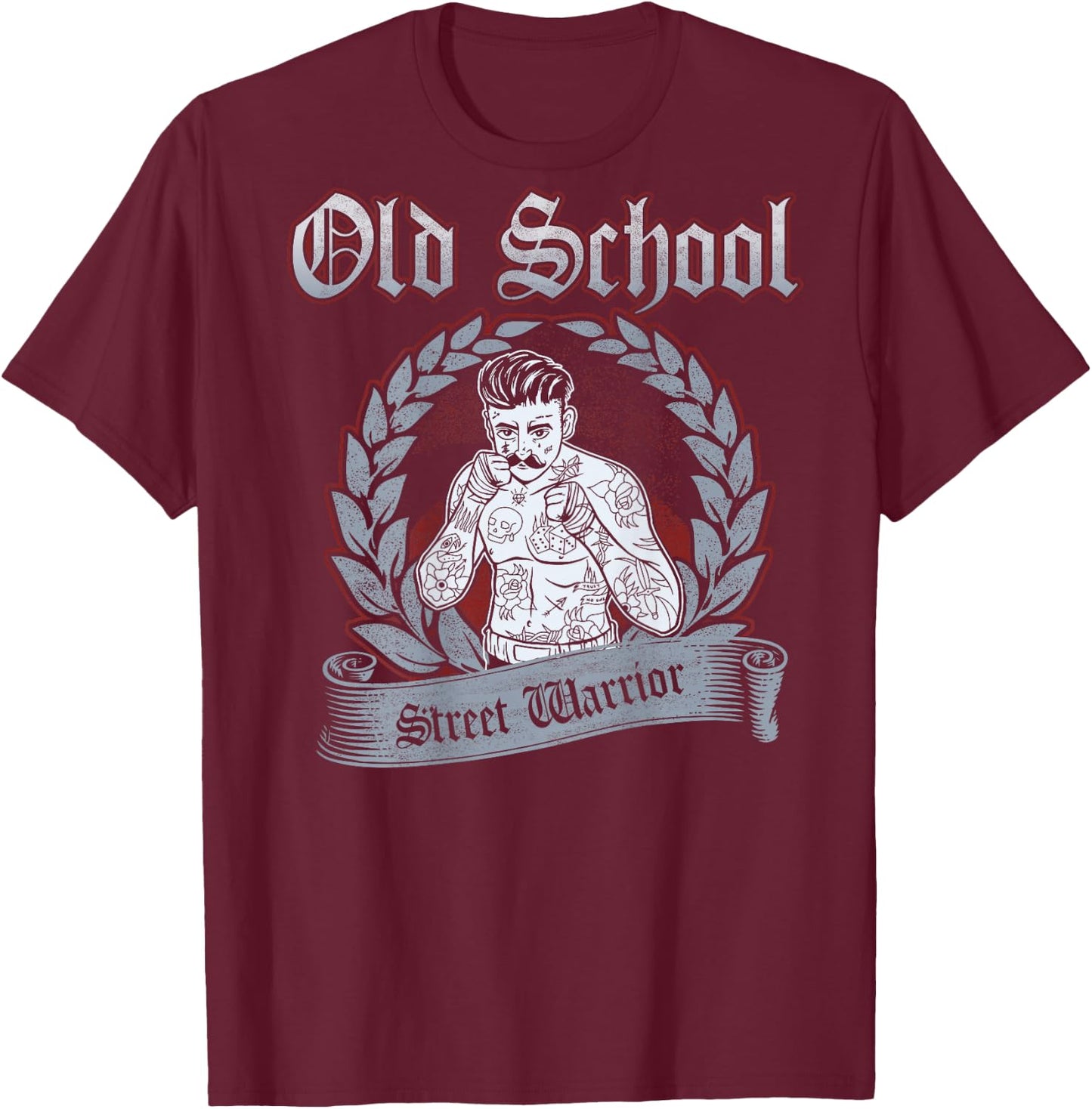 Hooligan Ultras "Old School Street Warrior" Boxerback Print , black T-Shirt - T-Shirt | Maroon