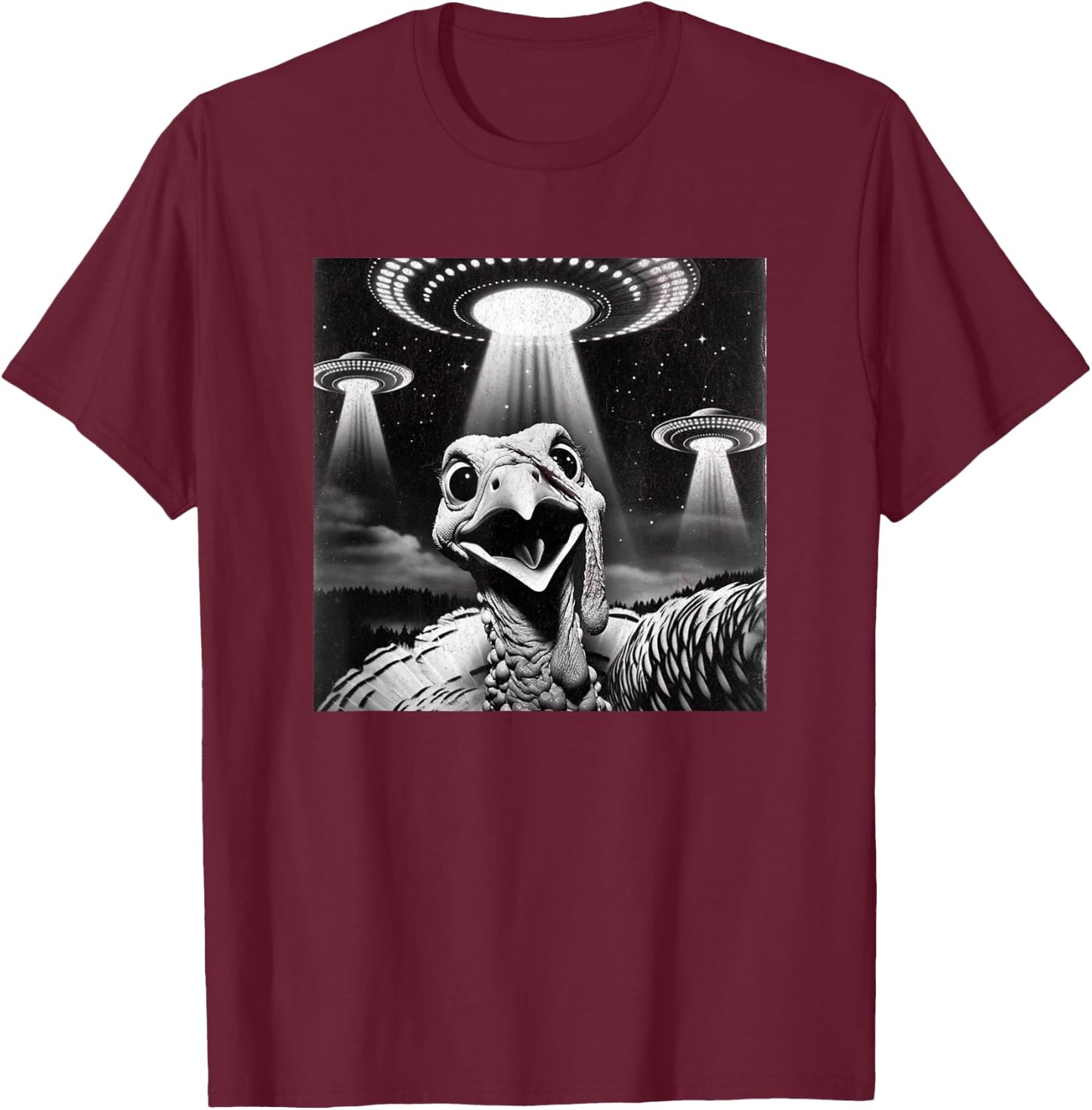 Invasion Funny Thanksgiving Meme Alien Turkey UFO Selfie T-Shirt - T-Shirt | Maroon