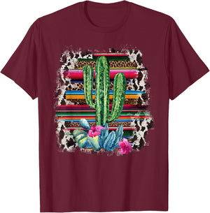 Funny Leopard Cactus Serape Cactus print Turquoise Western T-Shirt - T-Shirt | Maroon