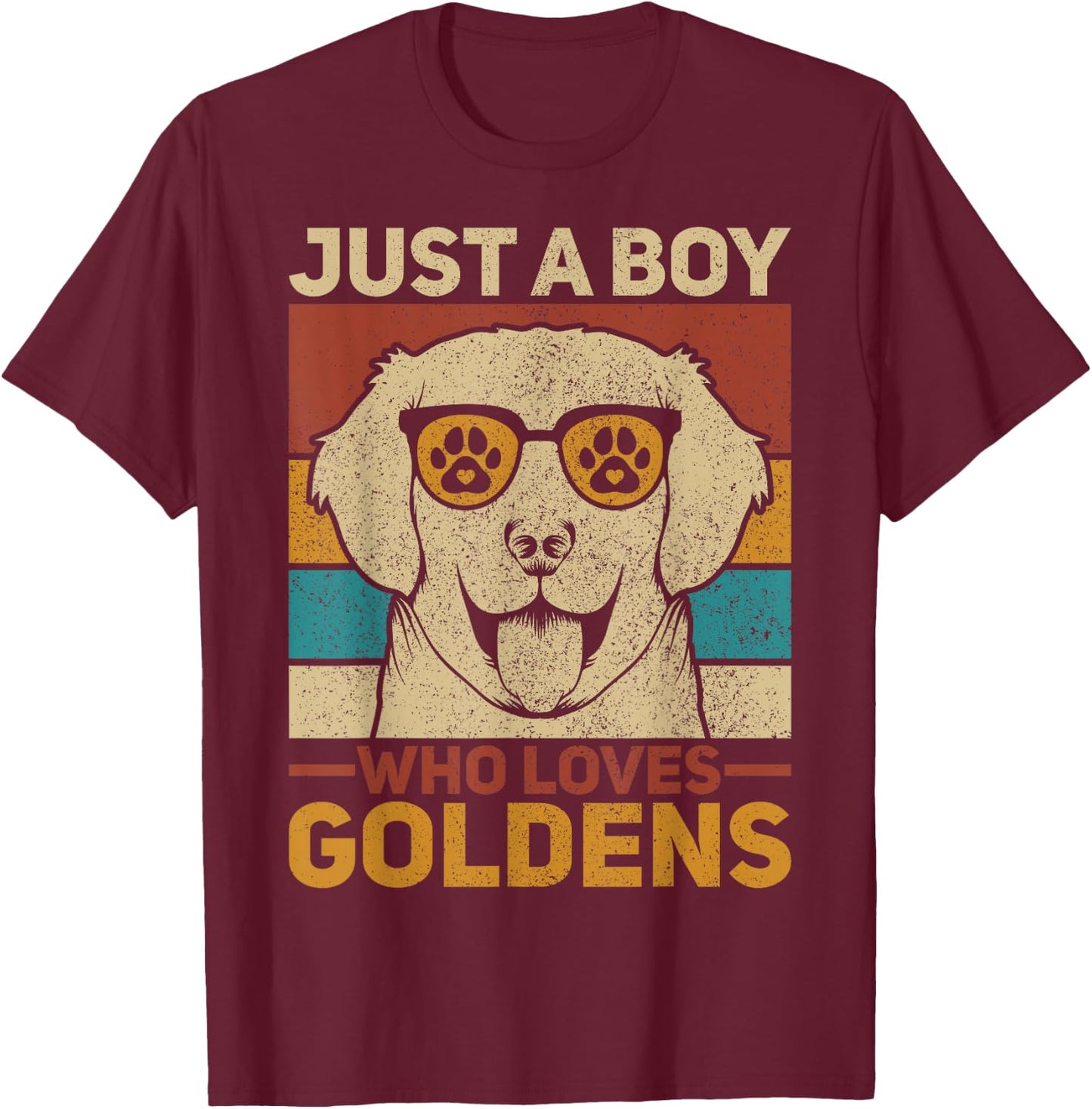 Just A Boy Who Loves Goldens Dog Lover Pet Golden Retriever T-Shirt - T-Shirt | Maroon