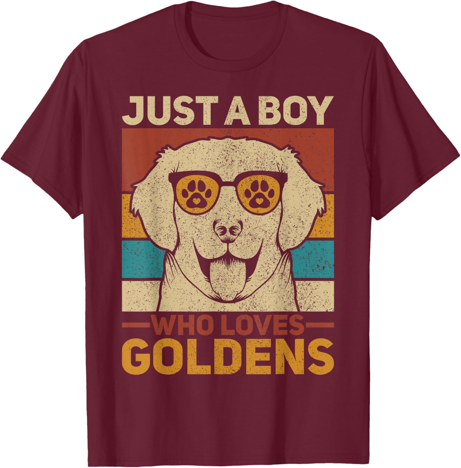 Just A Boy Who Loves Goldens Dog Lover Pet Golden Retriever T-Shirt - T-Shirt | Maroon