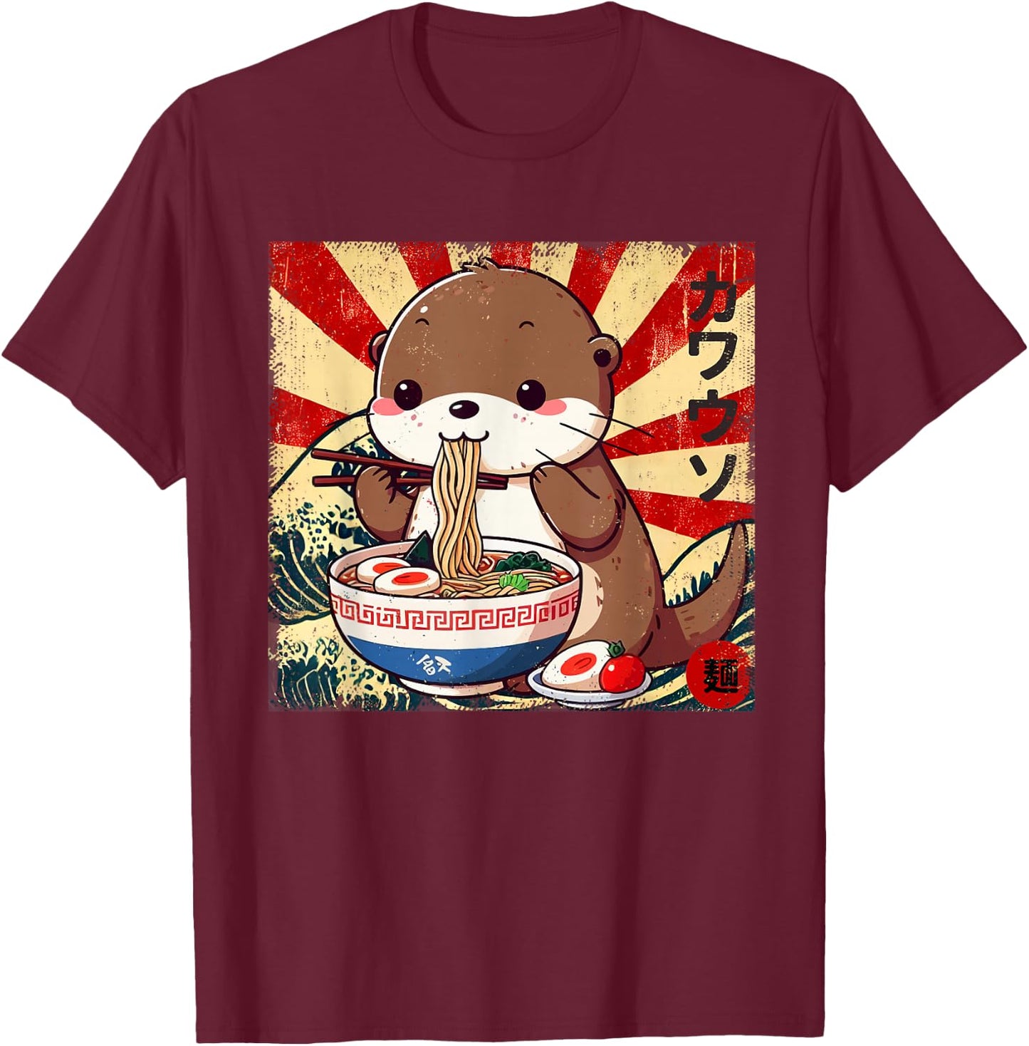 Kawaii Ramen Cute Anime Cute Kawaii Otter Japanese Noodles T-Shirt - T-Shirt | Maroon