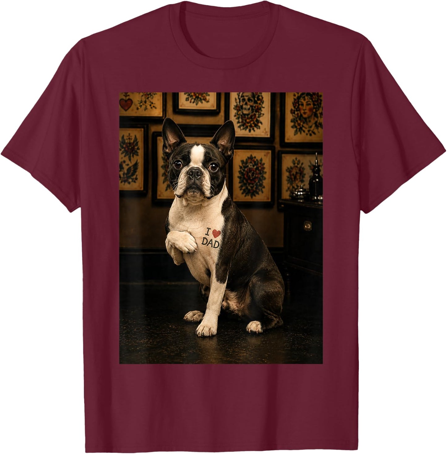 Boston Terrier Dog Dad T-Shirt - T-Shirt | Maroon