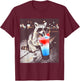 Funny Raccoon Drinking Red White Blue Popsicle Meme US Flag T-Shirt - T-Shirt | Maroon