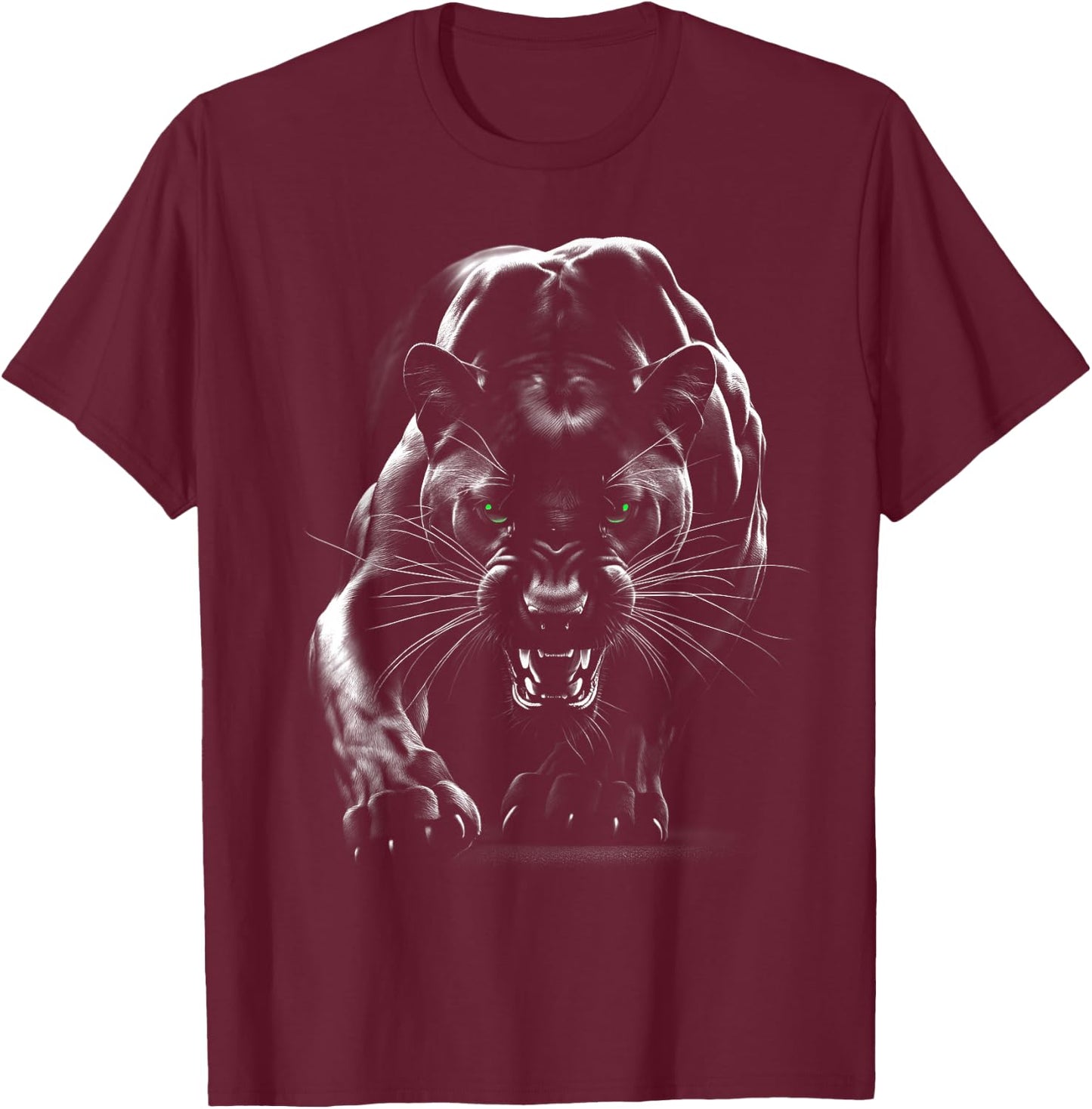 Majestic Panther with Green Eyes T-Shirt - T-Shirt | Maroon