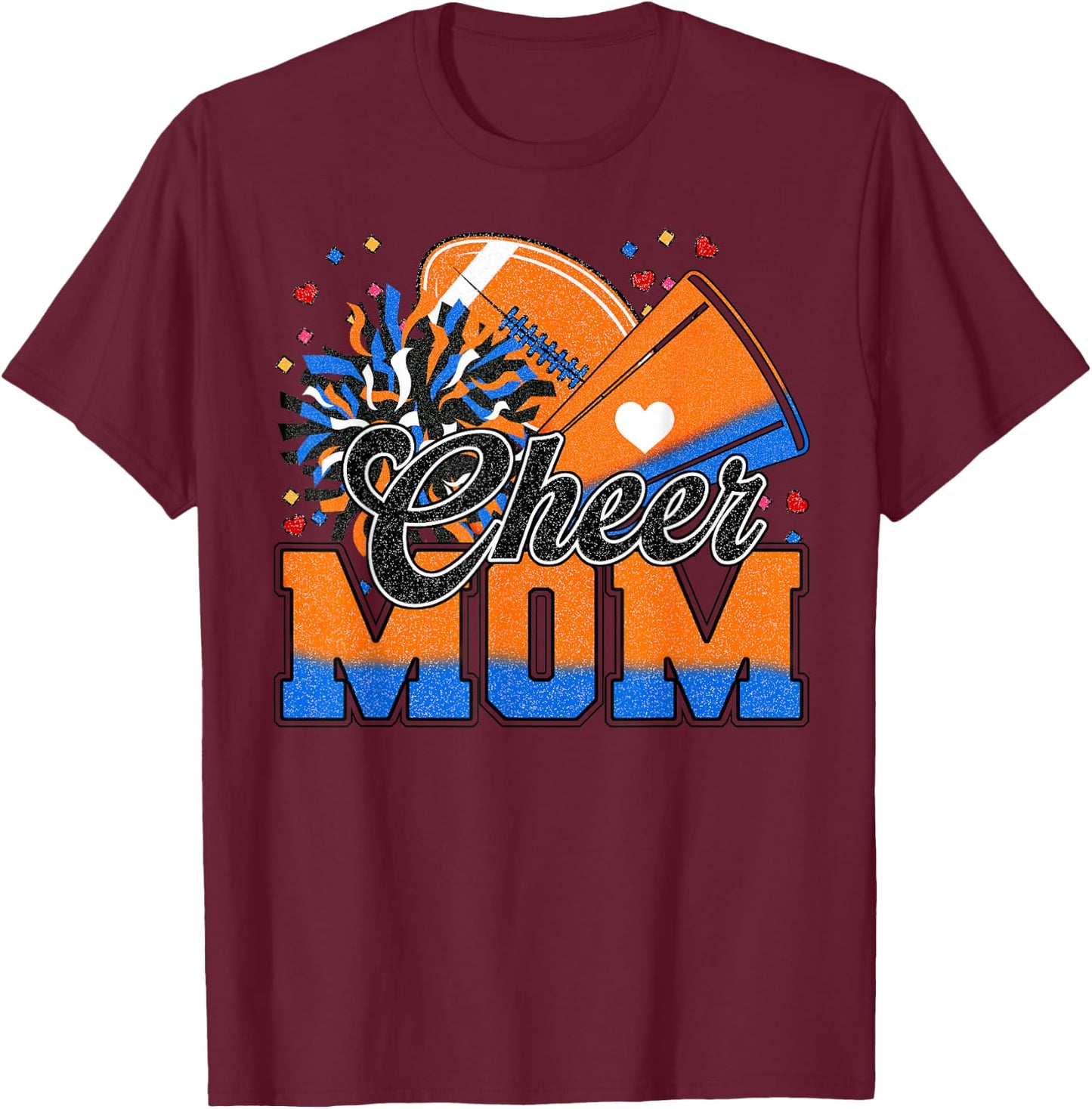 Orange And Blue Football Cheer Mom Men Cheerleader T-Shirt - T-Shirt | Maroon