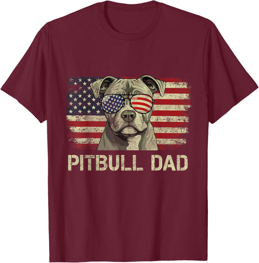 Pitbull Dad Dog Lovers American Flag 4th Of July Men T-Shirt - T-Shirt | Maroon