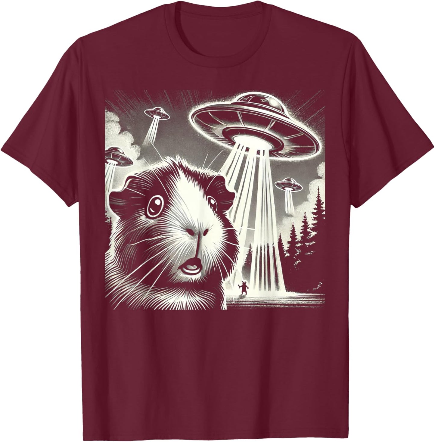 Guinea pig UFO Funny Meme Selfie T-Shirt - T-Shirt | Maroon
