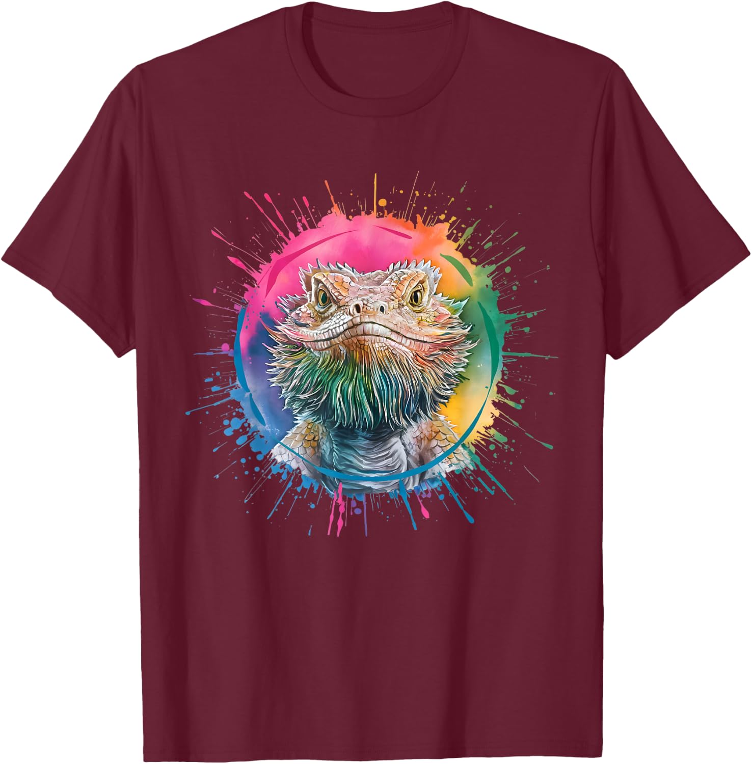 Bearded Dragon Men Woman Colorful Watercolor Bearded Dragon T-Shirt - T-Shirt | Maroon