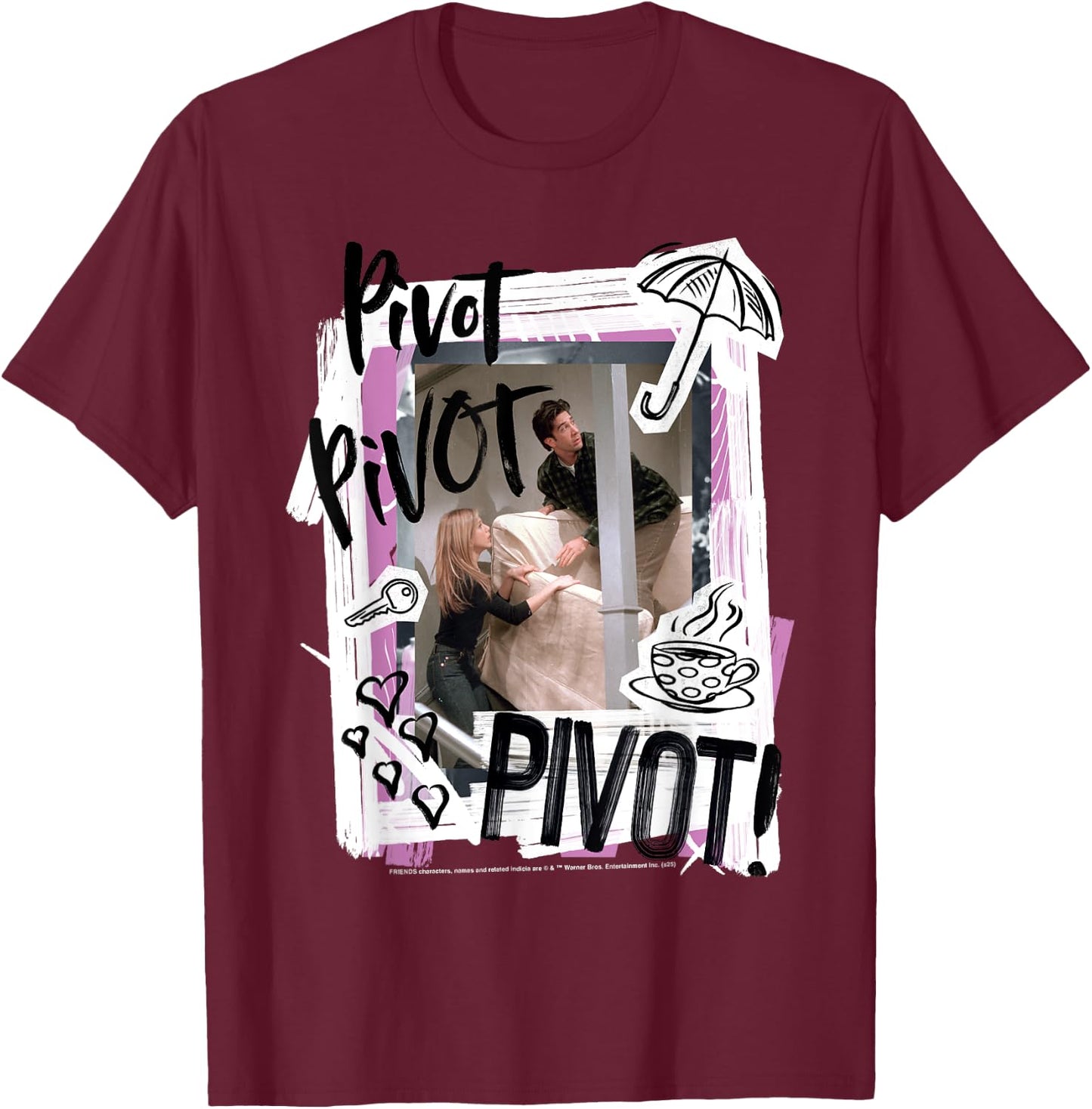 Friends Pivot Pivot Sofa Scene Ross , Blue, S T-Shirt - T-Shirt | Maroon