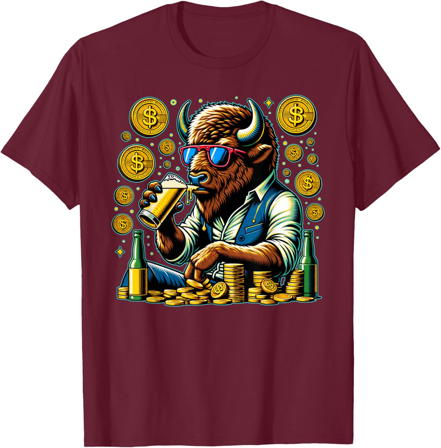 Lucky Buffalo Casino Slot Machine BUFFALOOOOO Gambling T-Shirt - T-Shirt | Maroon