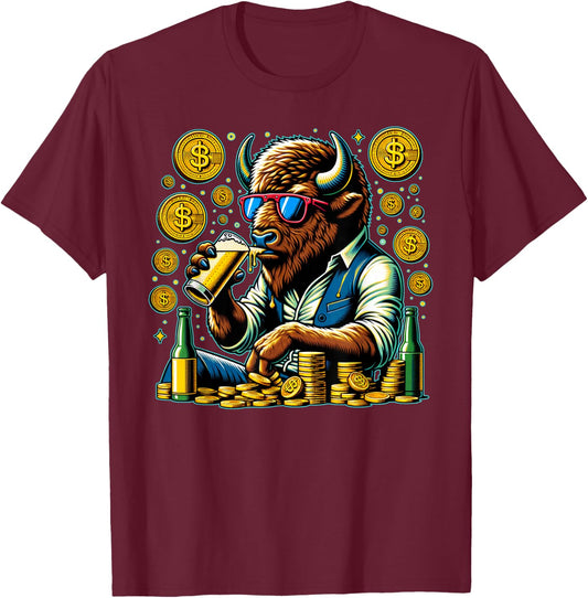Lucky Buffalo Casino Slot Machine BUFFALOOOOO Gambling T-Shirt - T-Shirt | Maroon