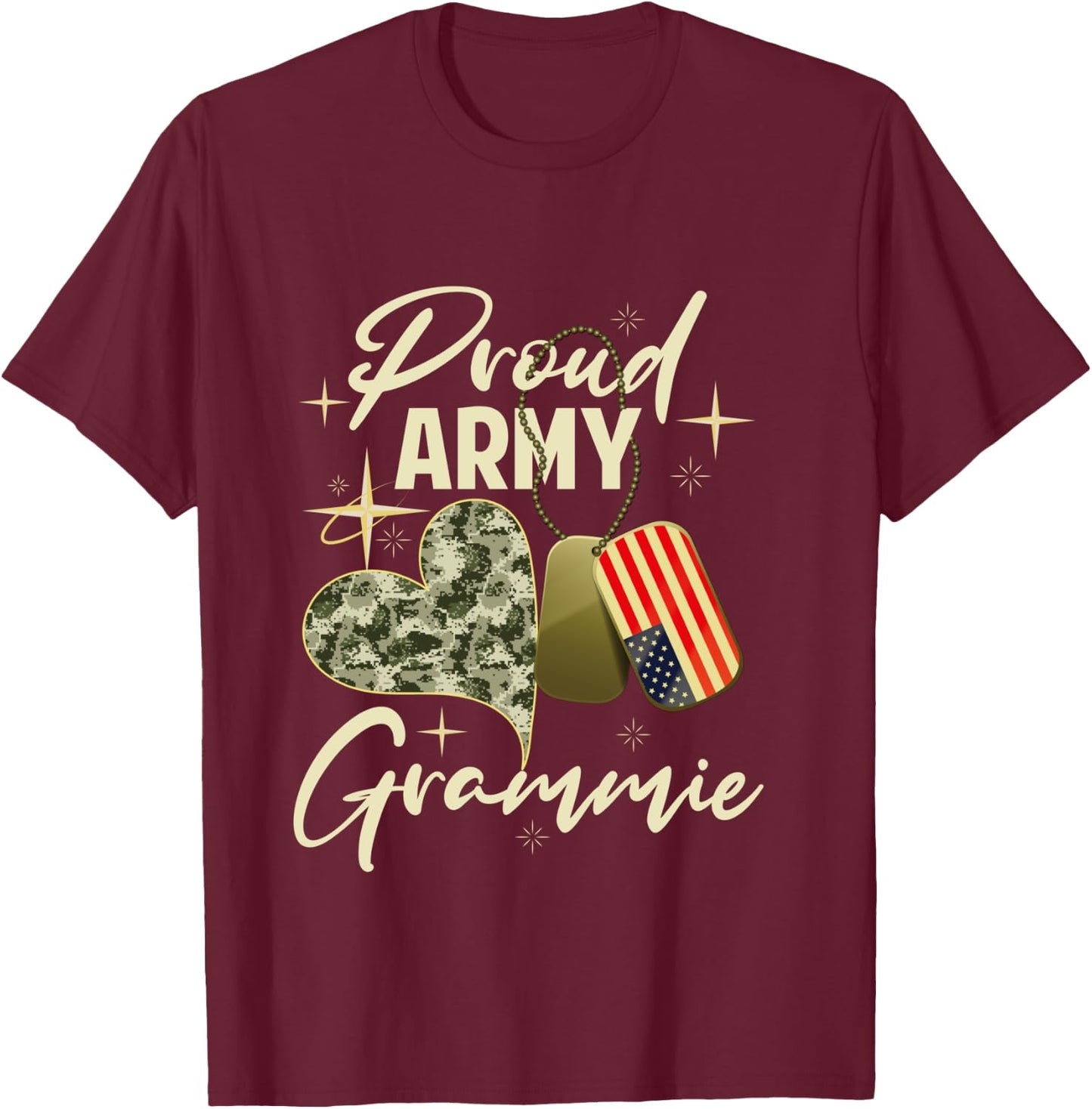Proud Army Grammie Camouflage Mother's Day Dog Tag US Flag T-Shirt - T-Shirt | Maroon