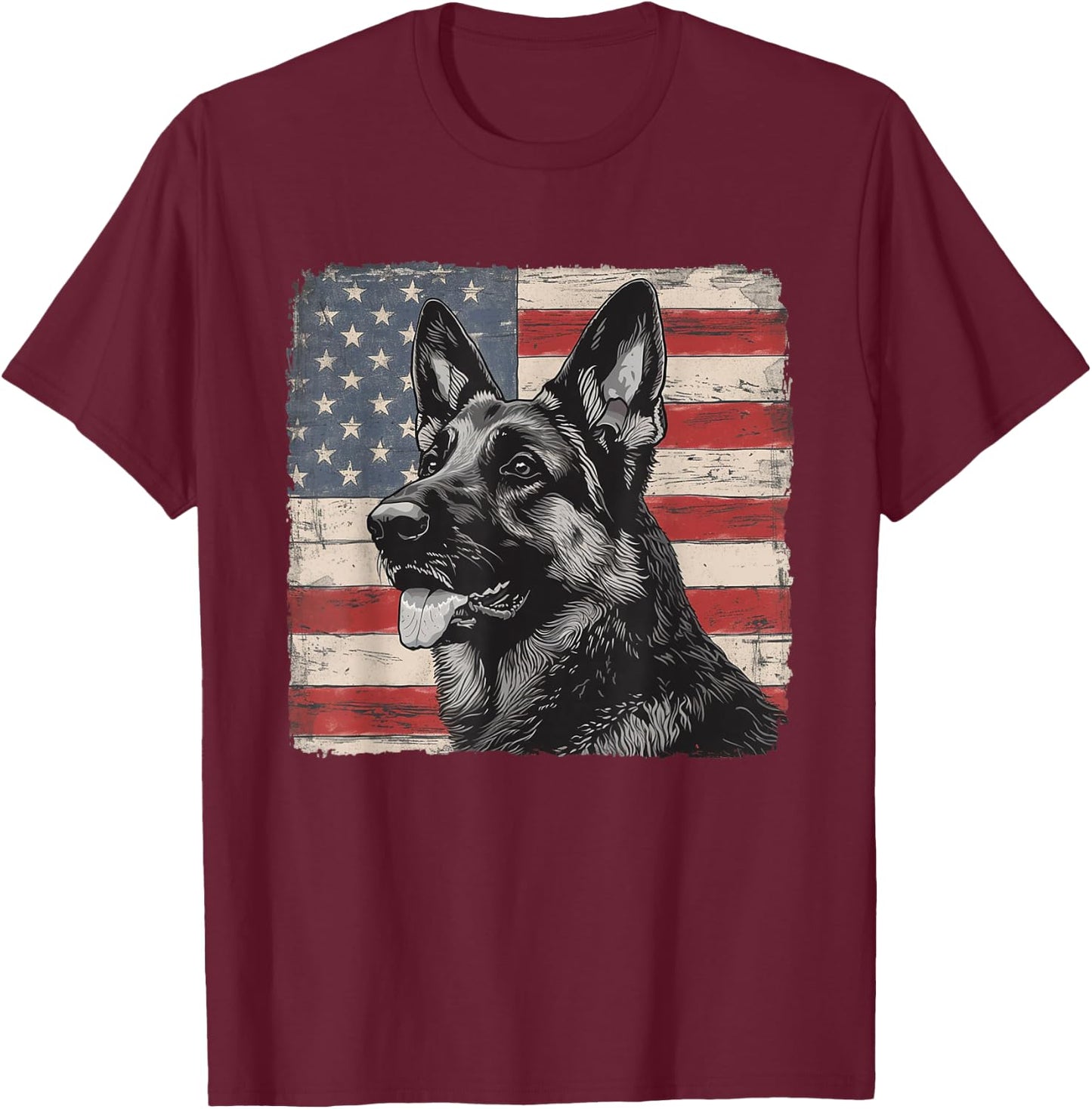 Patriotic German Shepherd Dog Shirt Fourth of July Women Men T-Shirt - T-Shirt | Maroon