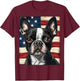 Boston Terrier Dog American Flag 4th of July Patriotic puppy T-Shirt - T-Shirt | Maroon