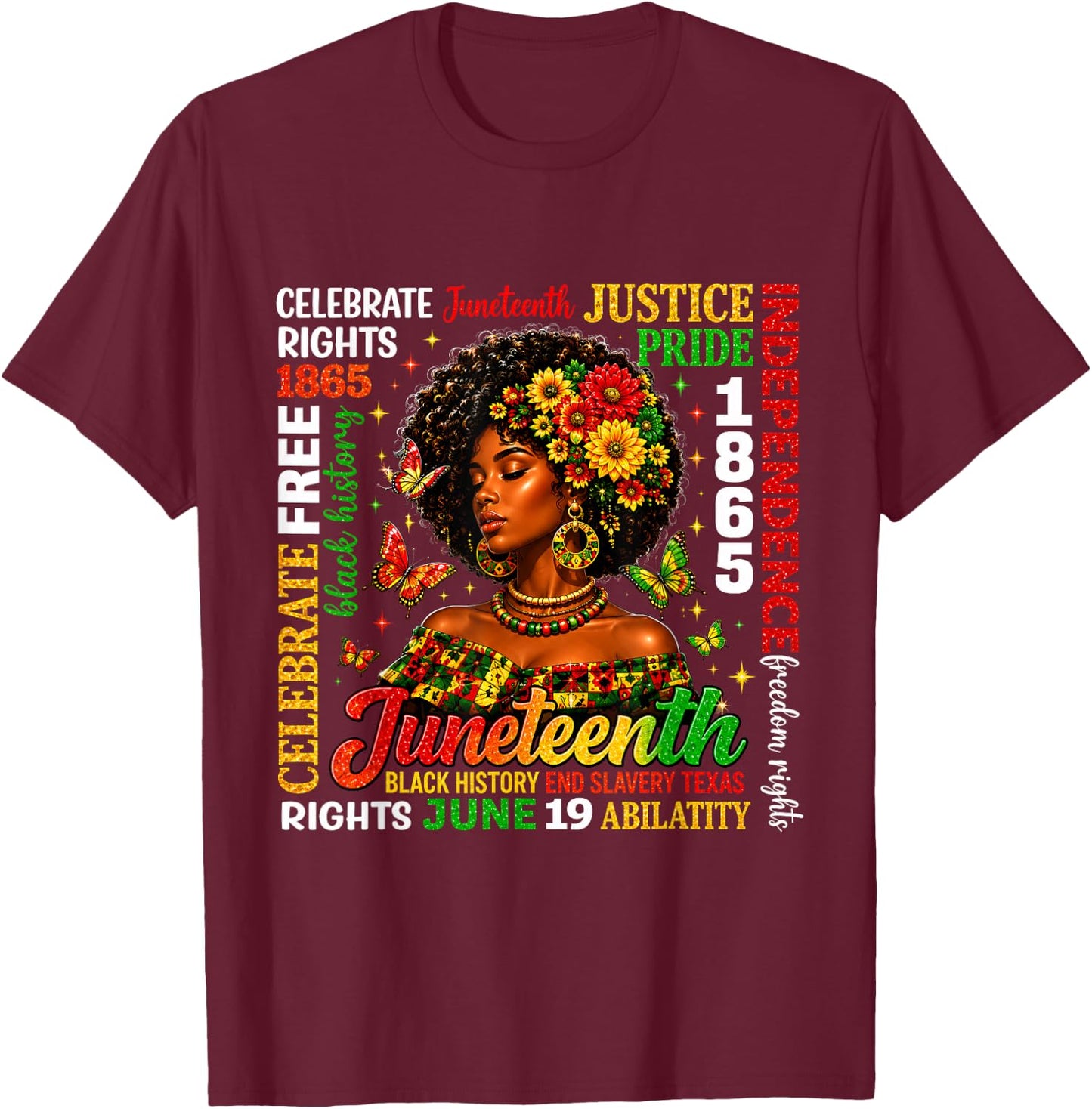 Juneteenth Freedom Black History Afro Woman T-Shirt - T-Shirt | Maroon