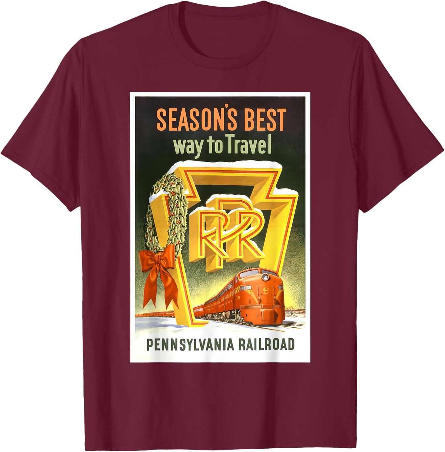 Pennsylvania PA Railroad Christmas Vintage Travel Shirt T-Shirt - T-Shirt | Maroon