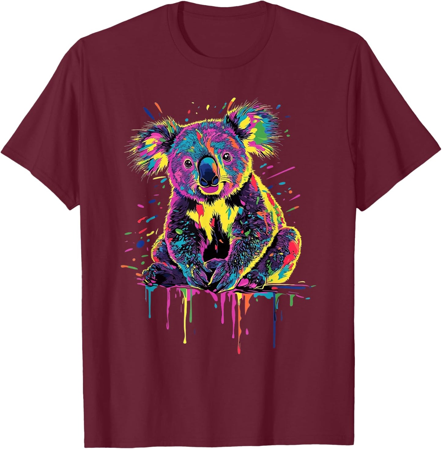 Koala Lovers Colorful Splash Art Koala T-Shirt - T-Shirt | Maroon