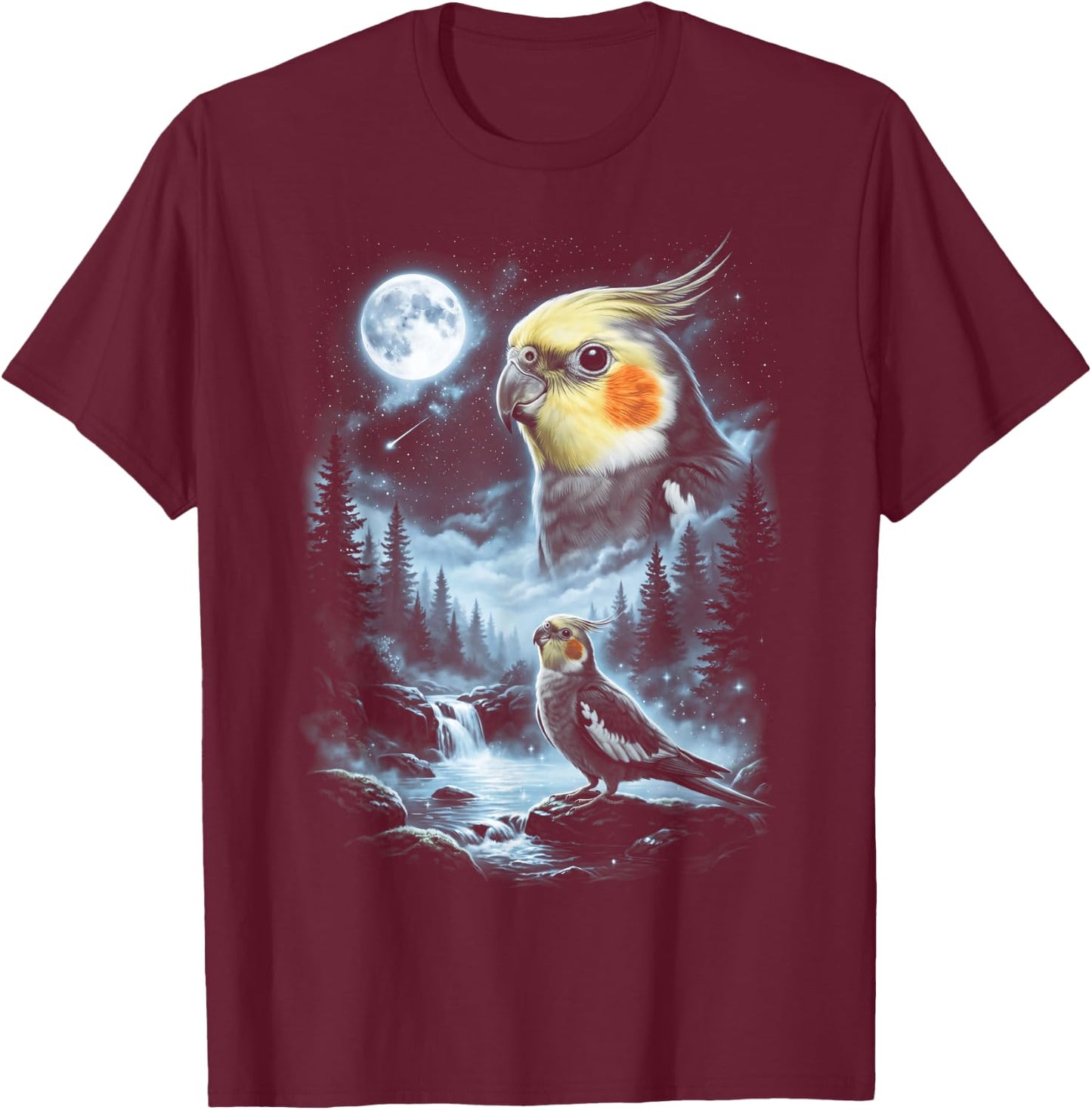 Cockatiel Howling at Moon 90's Retro Parrot T-Shirt - T-Shirt | Maroon