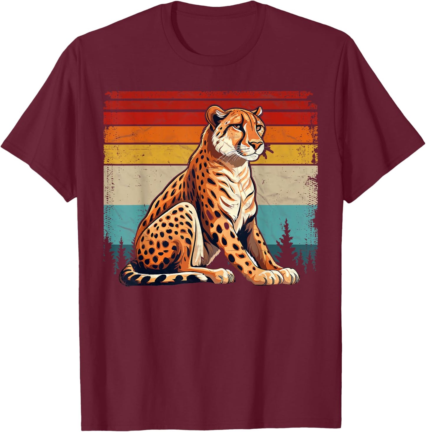 Cheetah Vintage Distressed Retro Style Cool Cheetah T-Shirt - T-Shirt | Maroon
