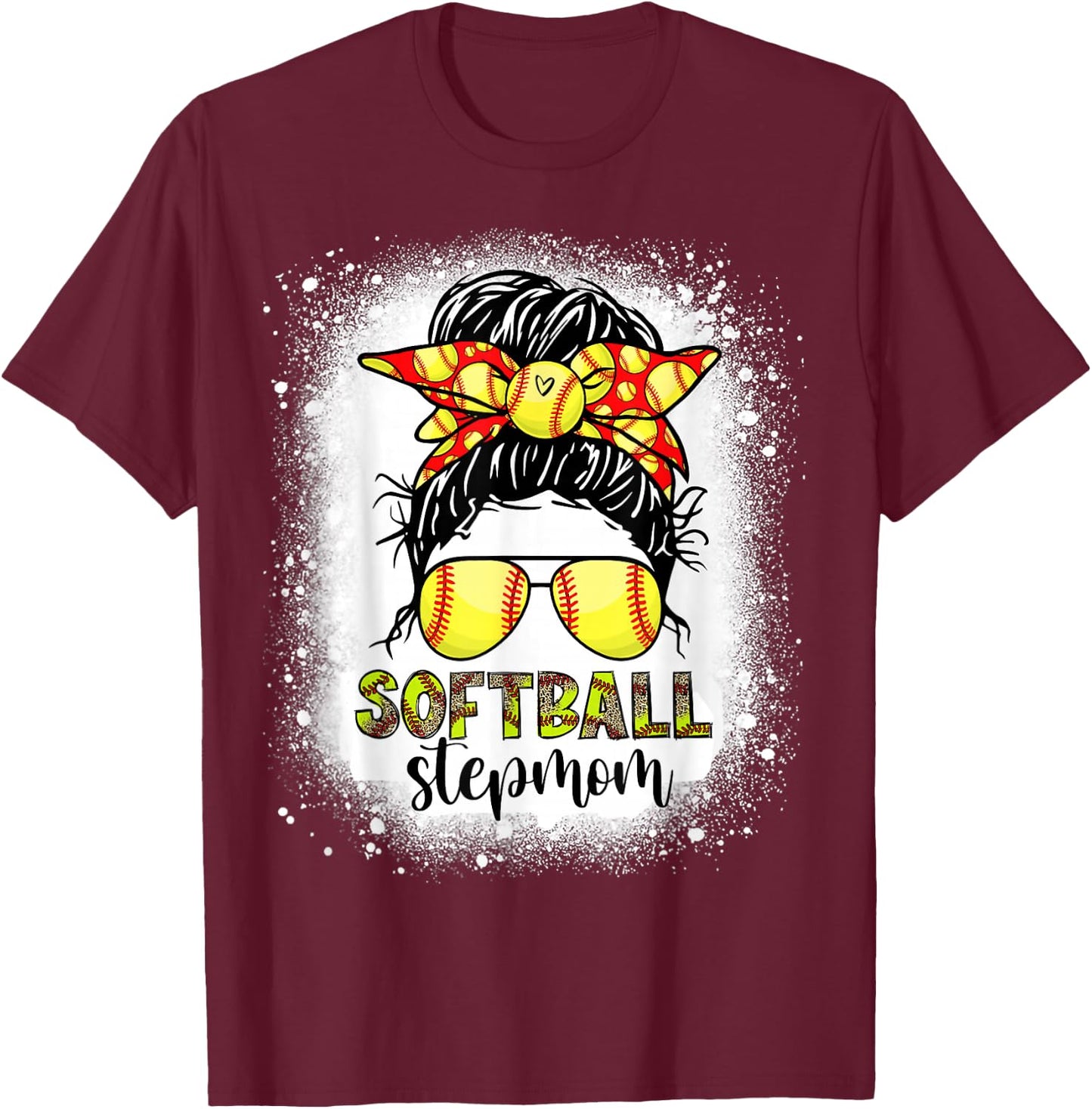 Softball Stepmom Messy Bun Softball Step-Mom Mother's Day T-Shirt - T-Shirt | Maroon