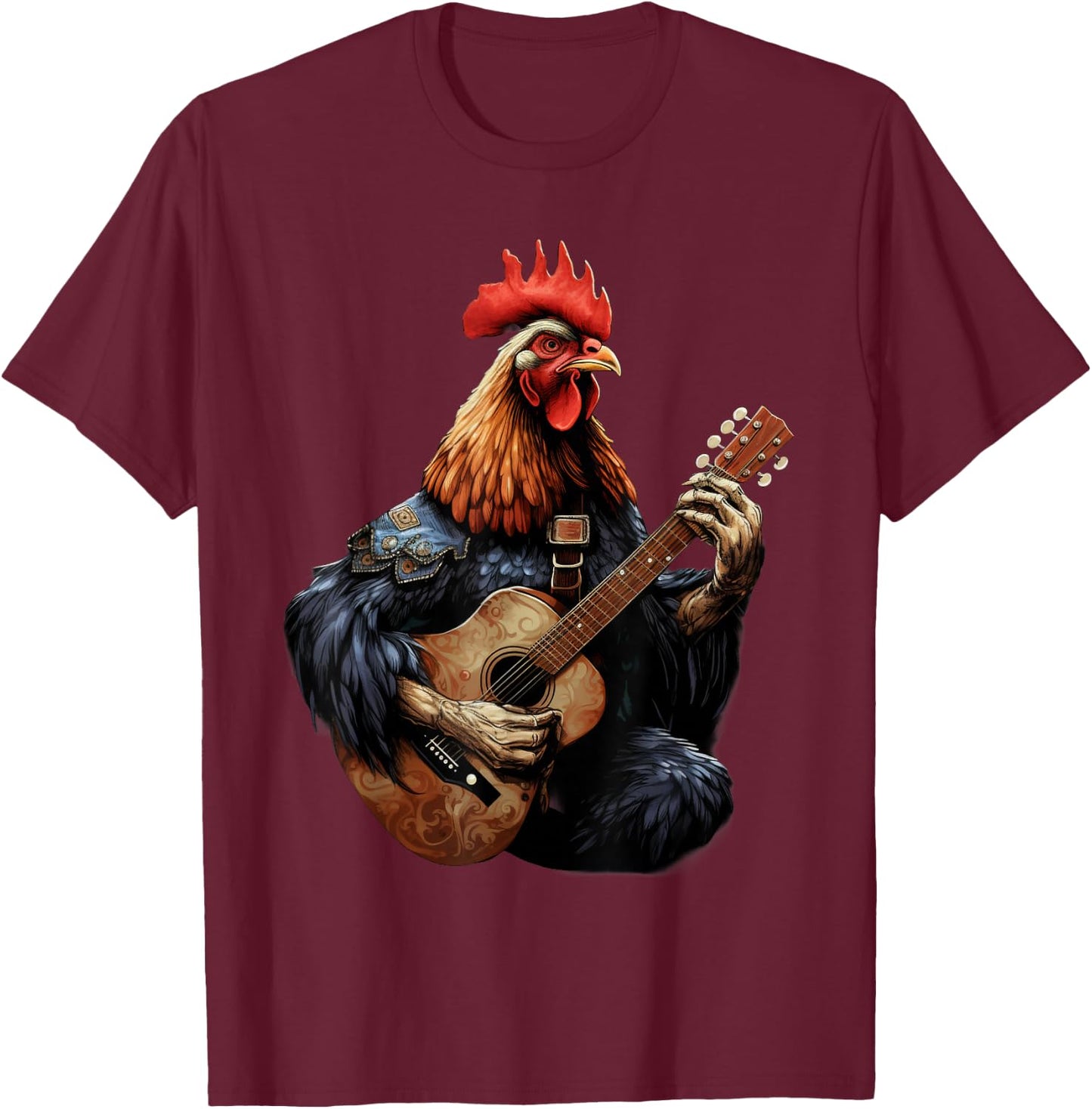 Cute Chicken Playing Guitar Chickens Musician Music T-Shirt - T-Shirt | Maroon