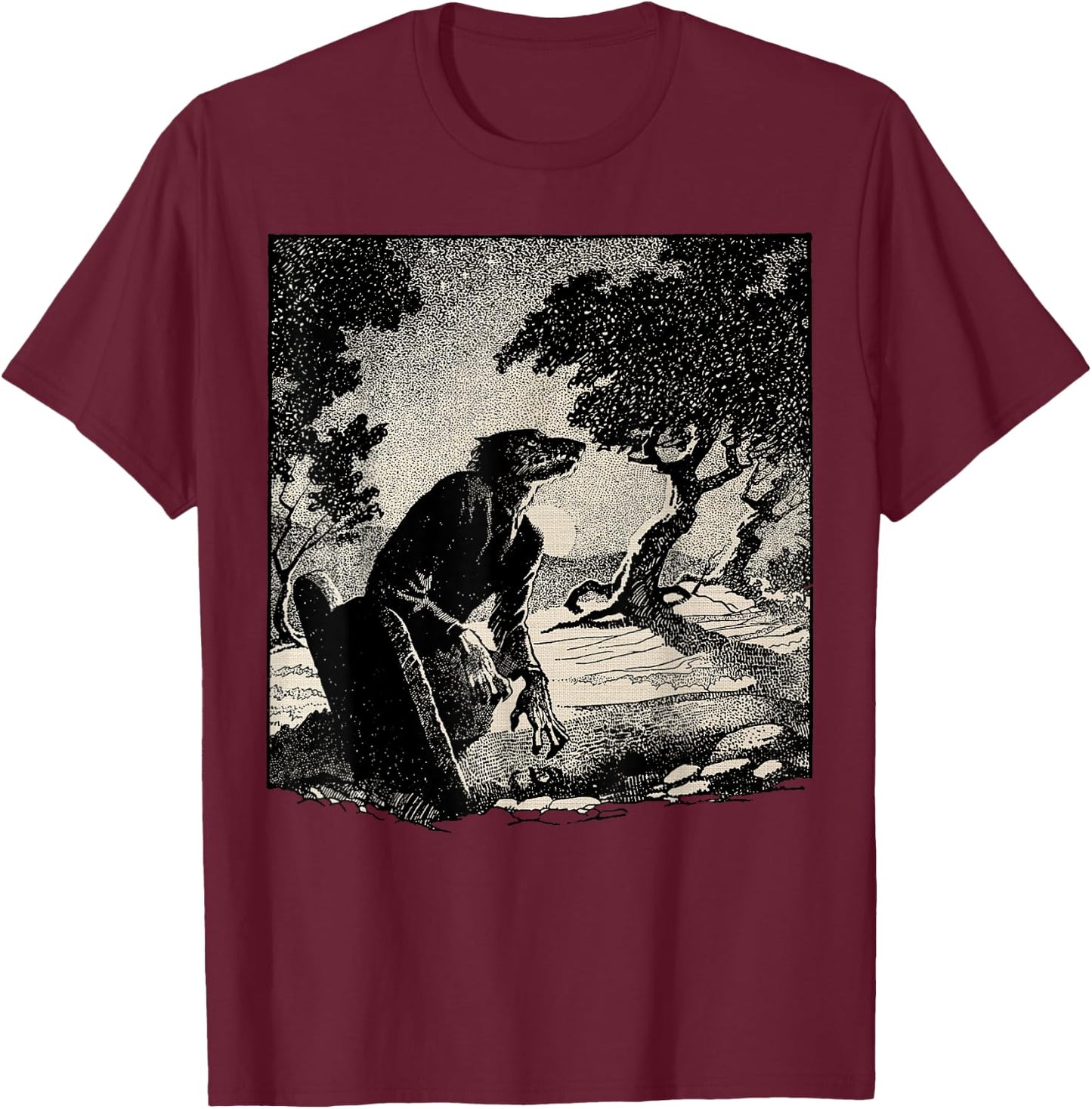 Cemetery Halloween Monster Vintage Horror Movie Werewolf T-Shirt - T-Shirt | Maroon