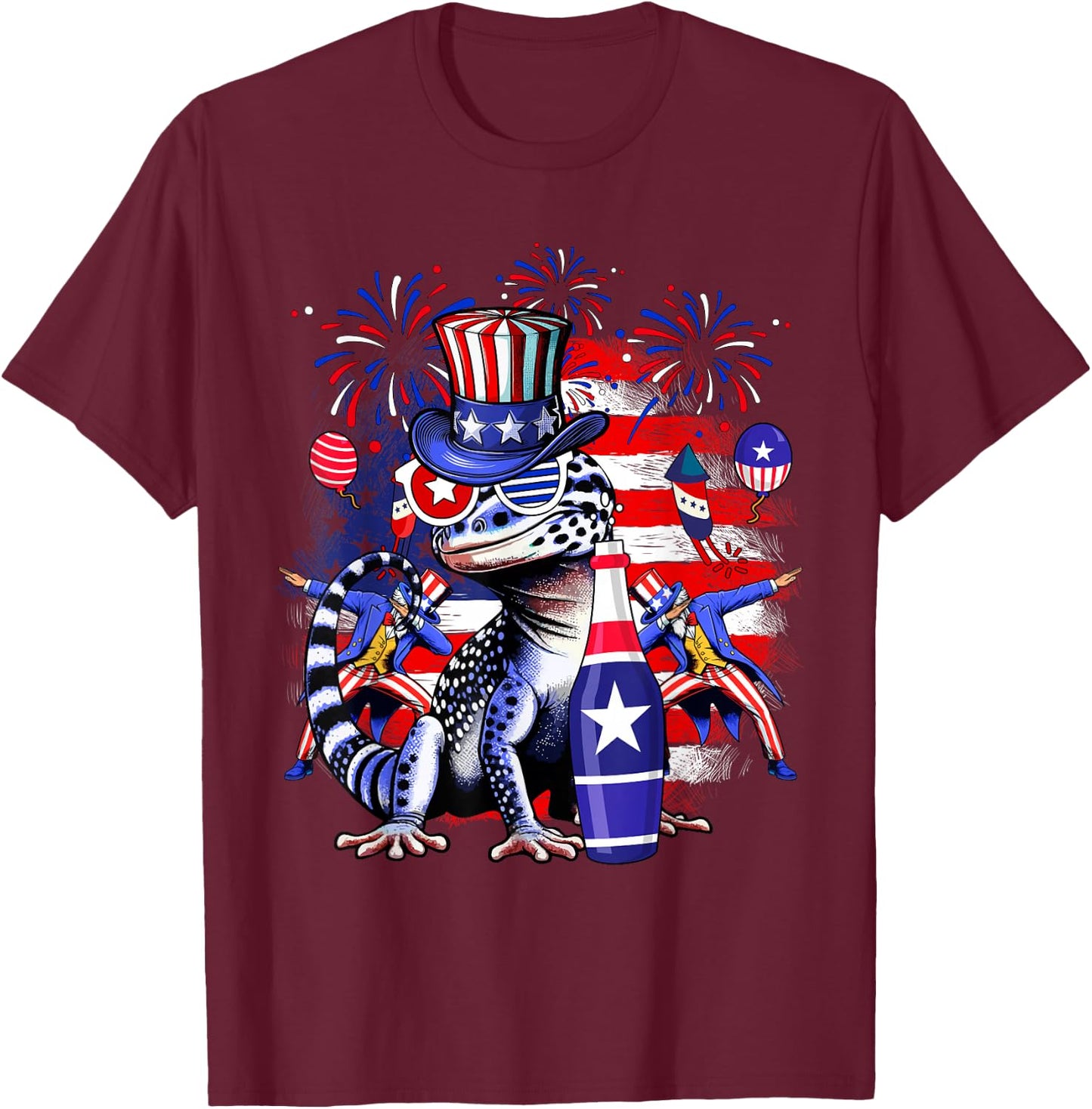 Vintage Gecko Sunglasses 4th Of July Fireworks Patriotic T-Shirt - T-Shirt | Maroon
