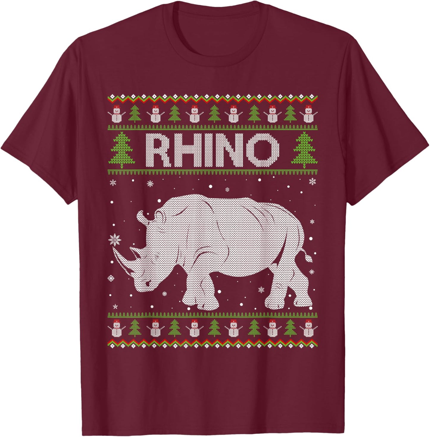 Rhino Santa Hat Funny Ugly Christmas Sweaters Pajamas T-Shirt - T-Shirt | Maroon